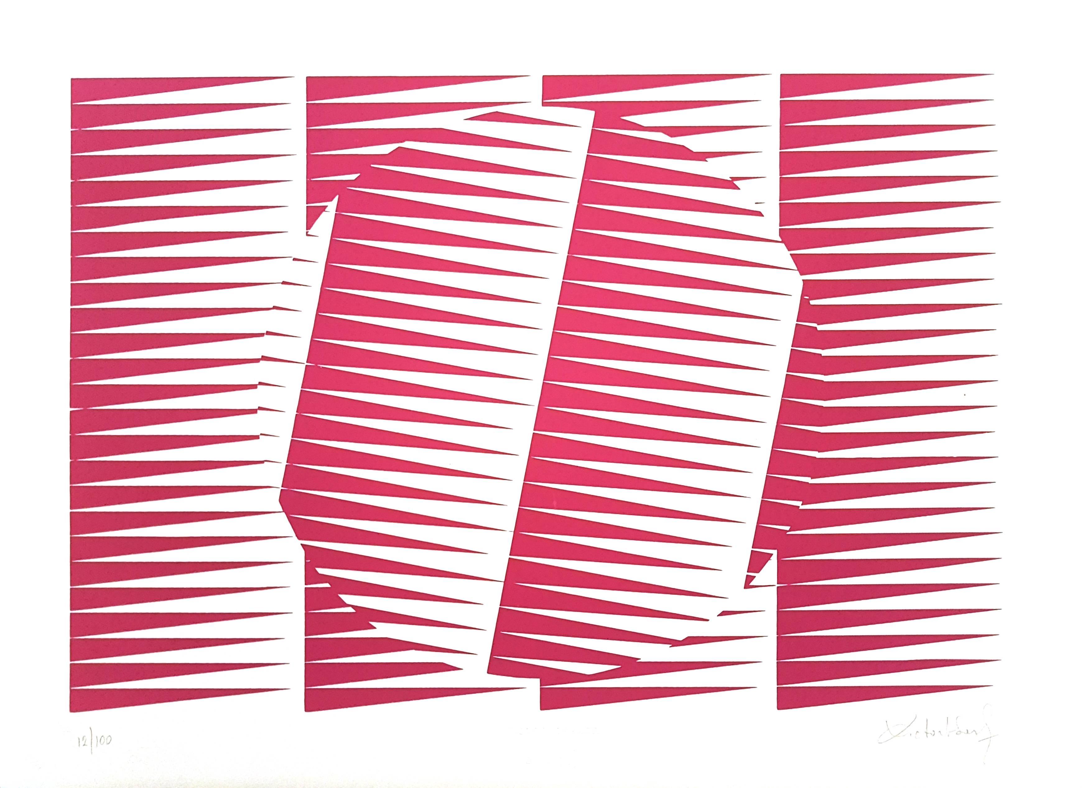 Victor Debach Abstract Print - Fuchsine Composition - Original Screen Print by V. Debach - 1970s