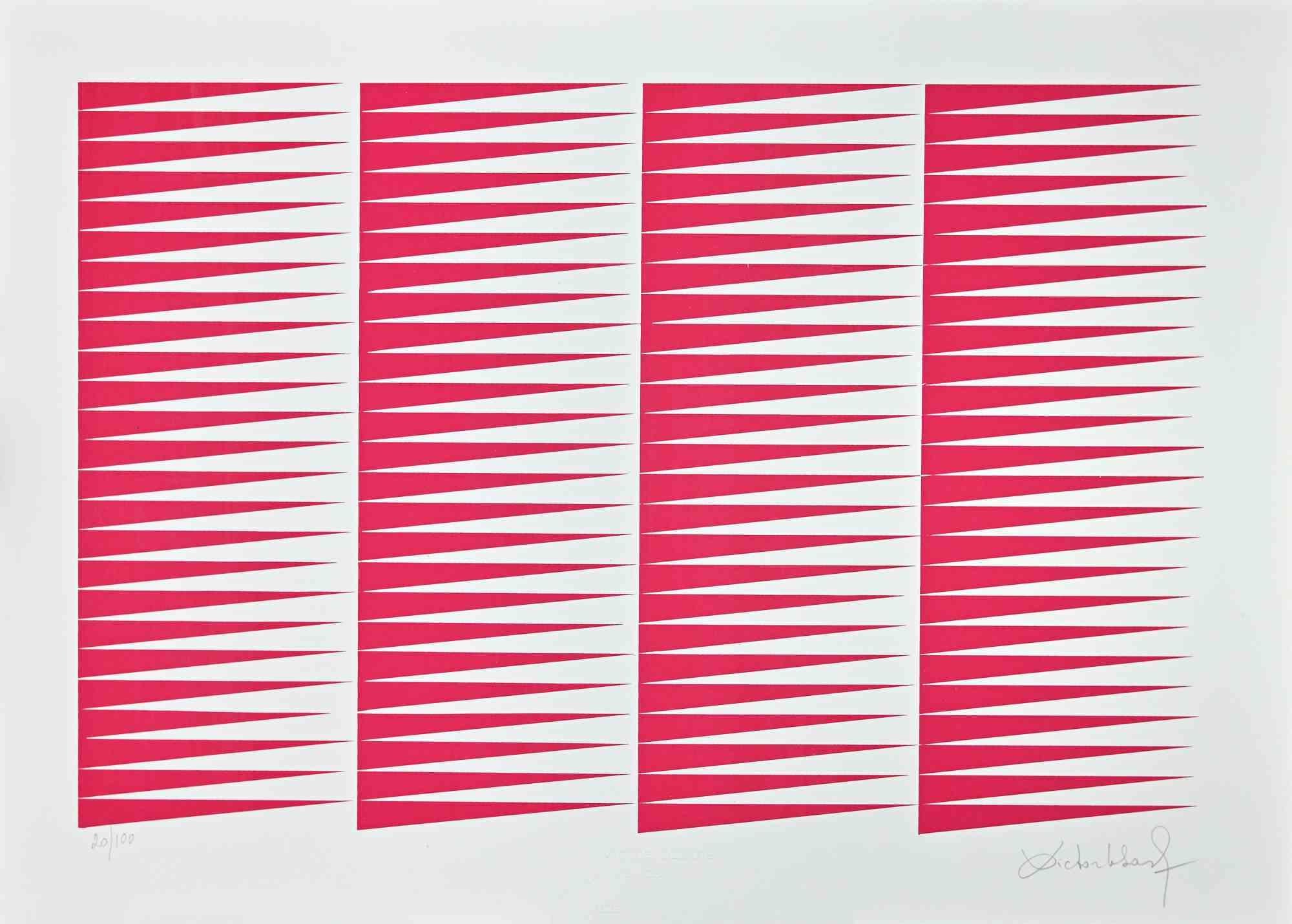 Composition Fuchsine - Impression sérigraphiée de Victor Debach - 1970