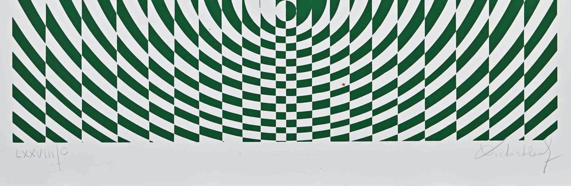 Optical green composition  is an original contemporary artwork realized by Victor Debach in the 1970s.

Mixed colored serigraph on paper.

Hand signed on the lower right margin.

Numbered on the lower left.

Edition of LXXVIII/C