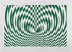 Optical green composition - Original Screen Print by Victor Debach - 1970s