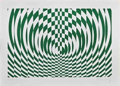 Optical Green Composition - Original Screen Print by Victor Debach - 1970s
