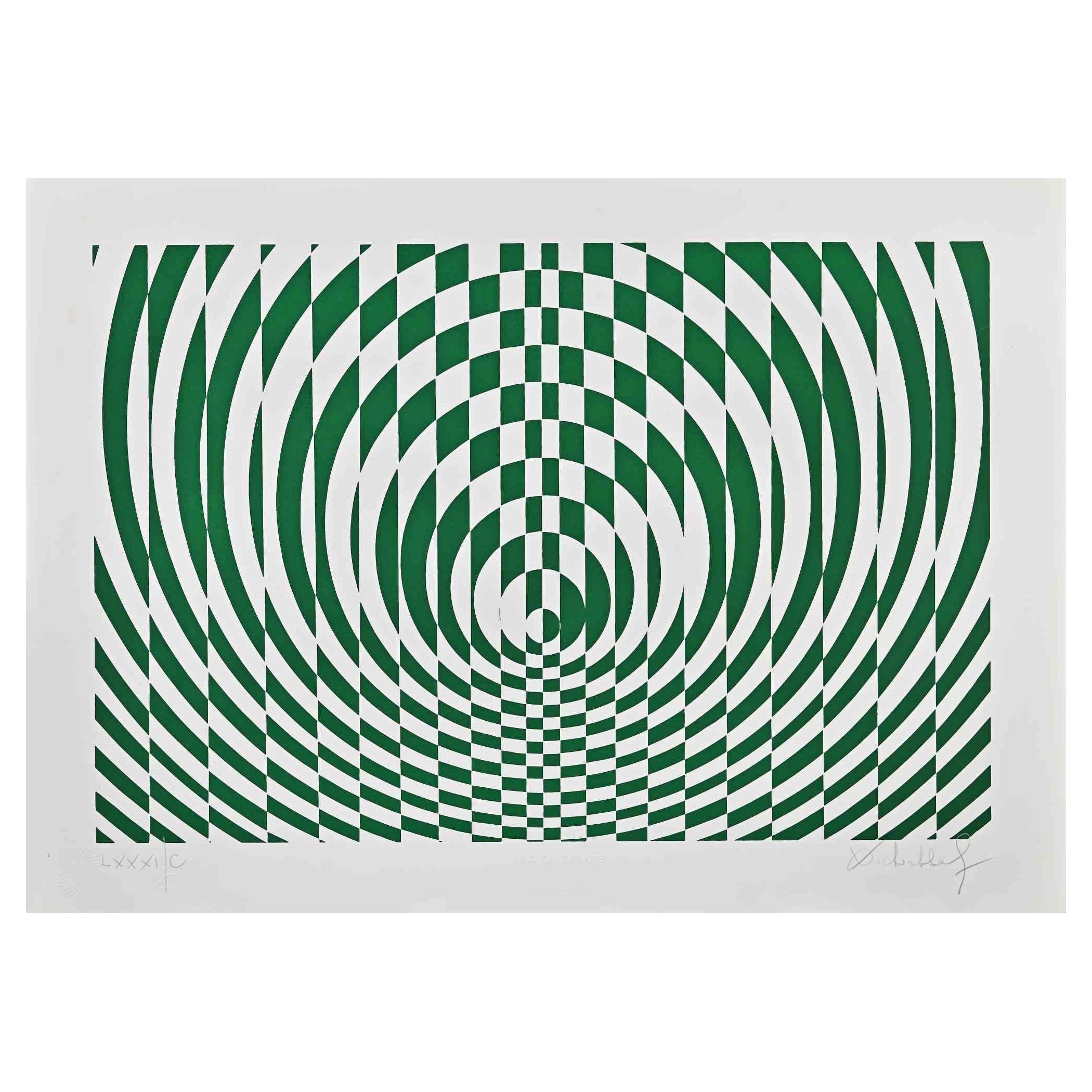 Optical Green Composition - Screen Print by Victor Debach - 1970s