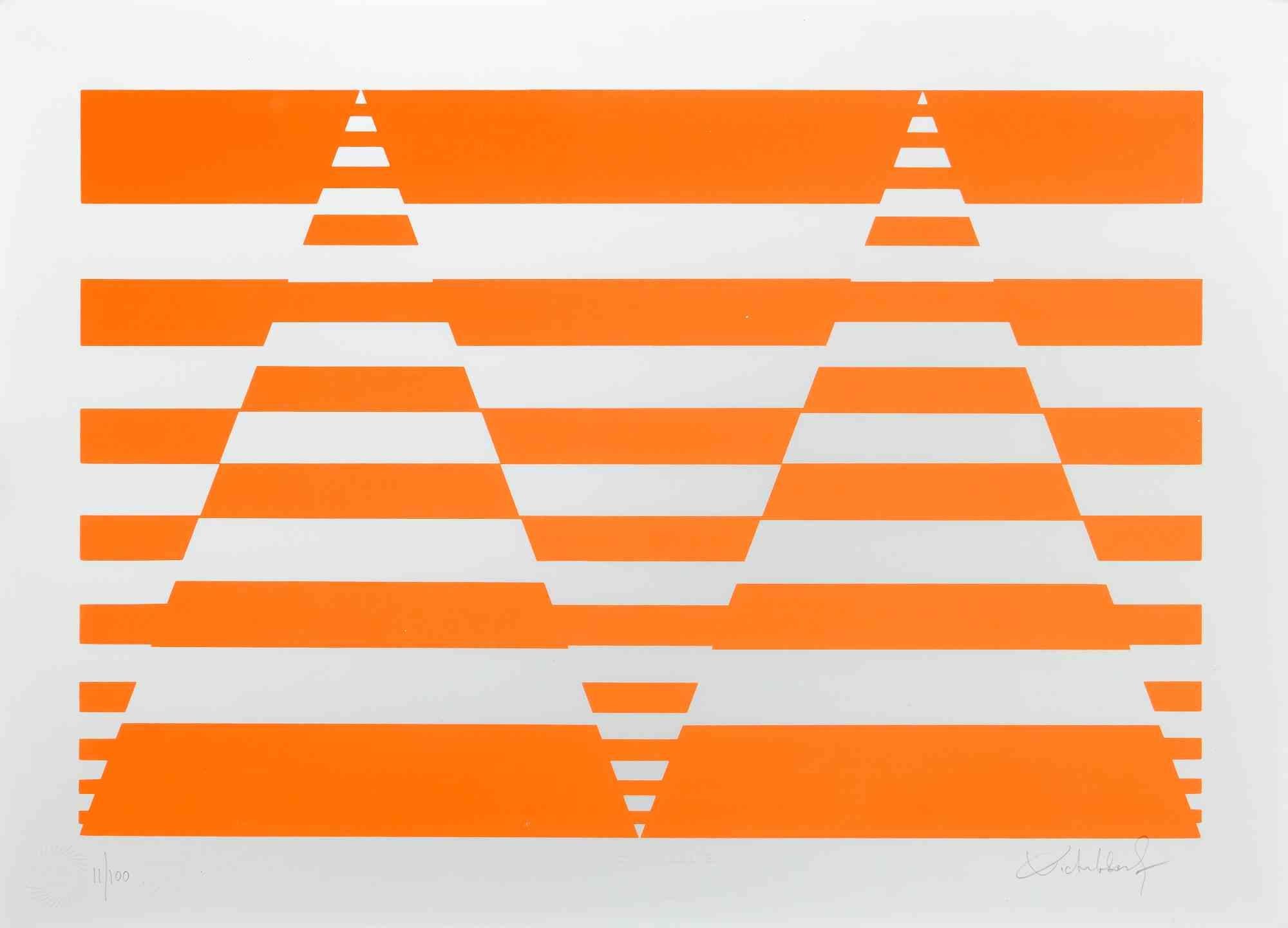 Composition orange - Impression sérigraphiée de Victor Debach - 1970