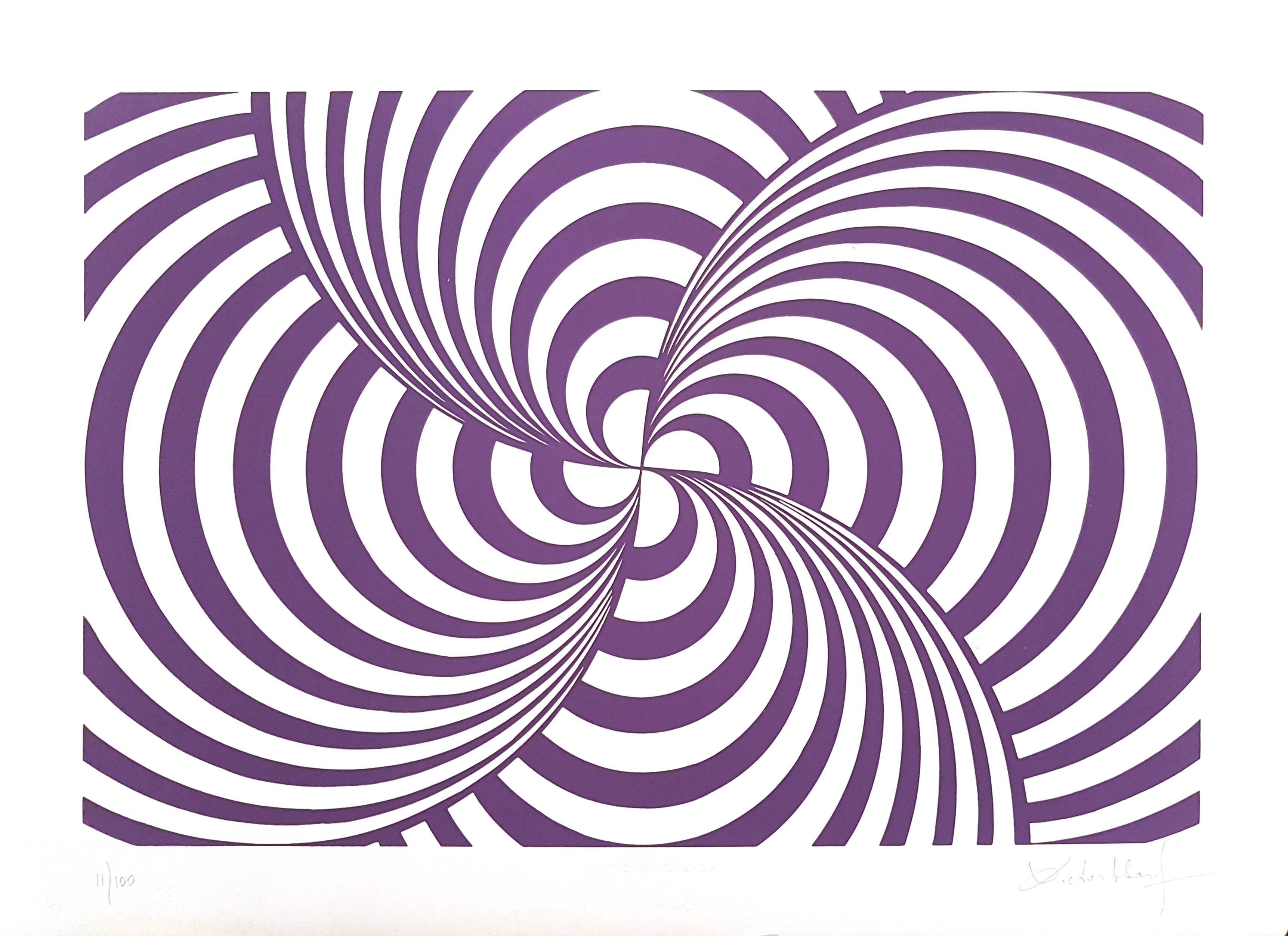 Victor Debach Abstract Print - Purple Composition - Original Screen Prints by V. Debach - 1970s