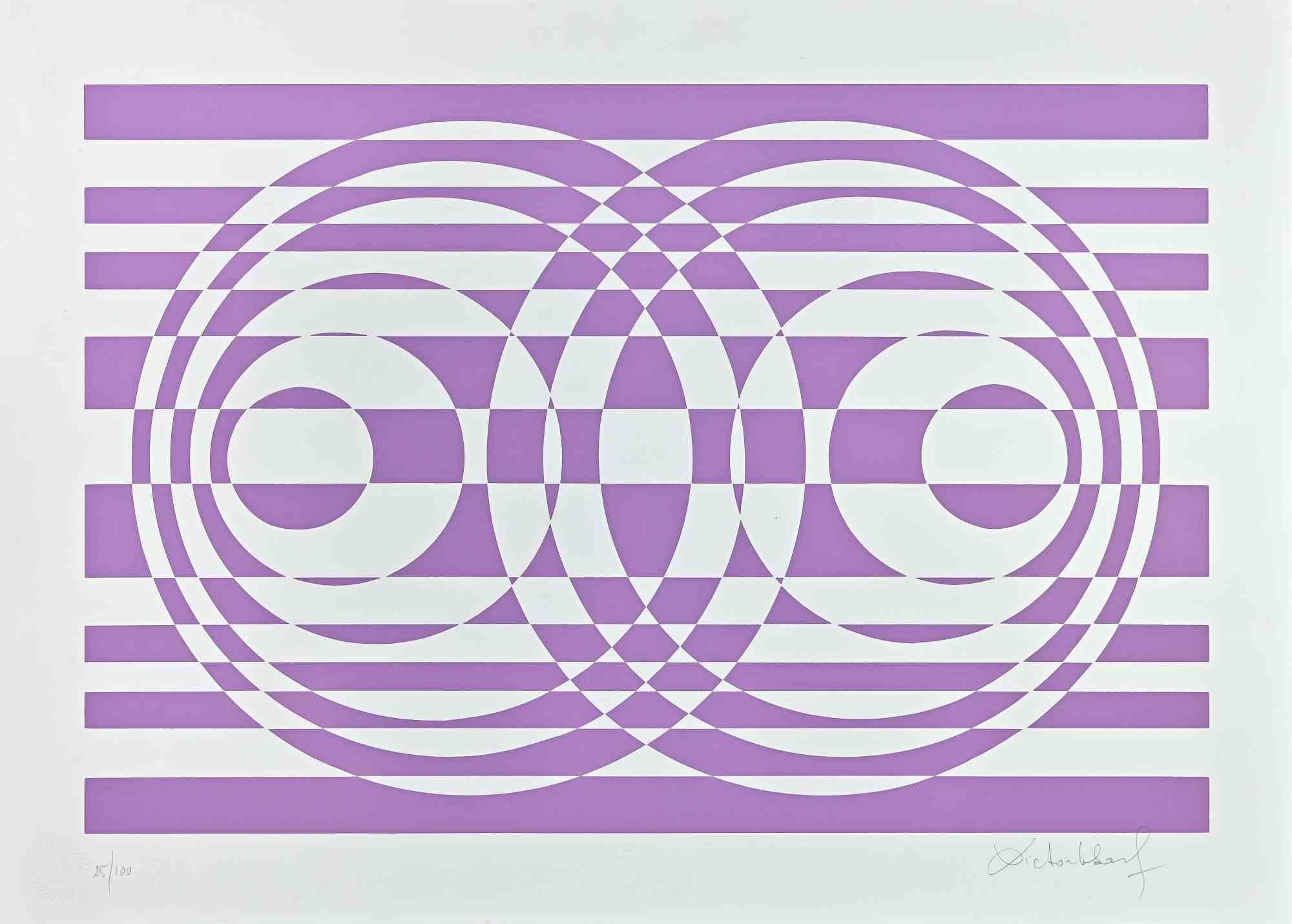 Composition violette - Impression sérigraphiée par V. Debach - 1970