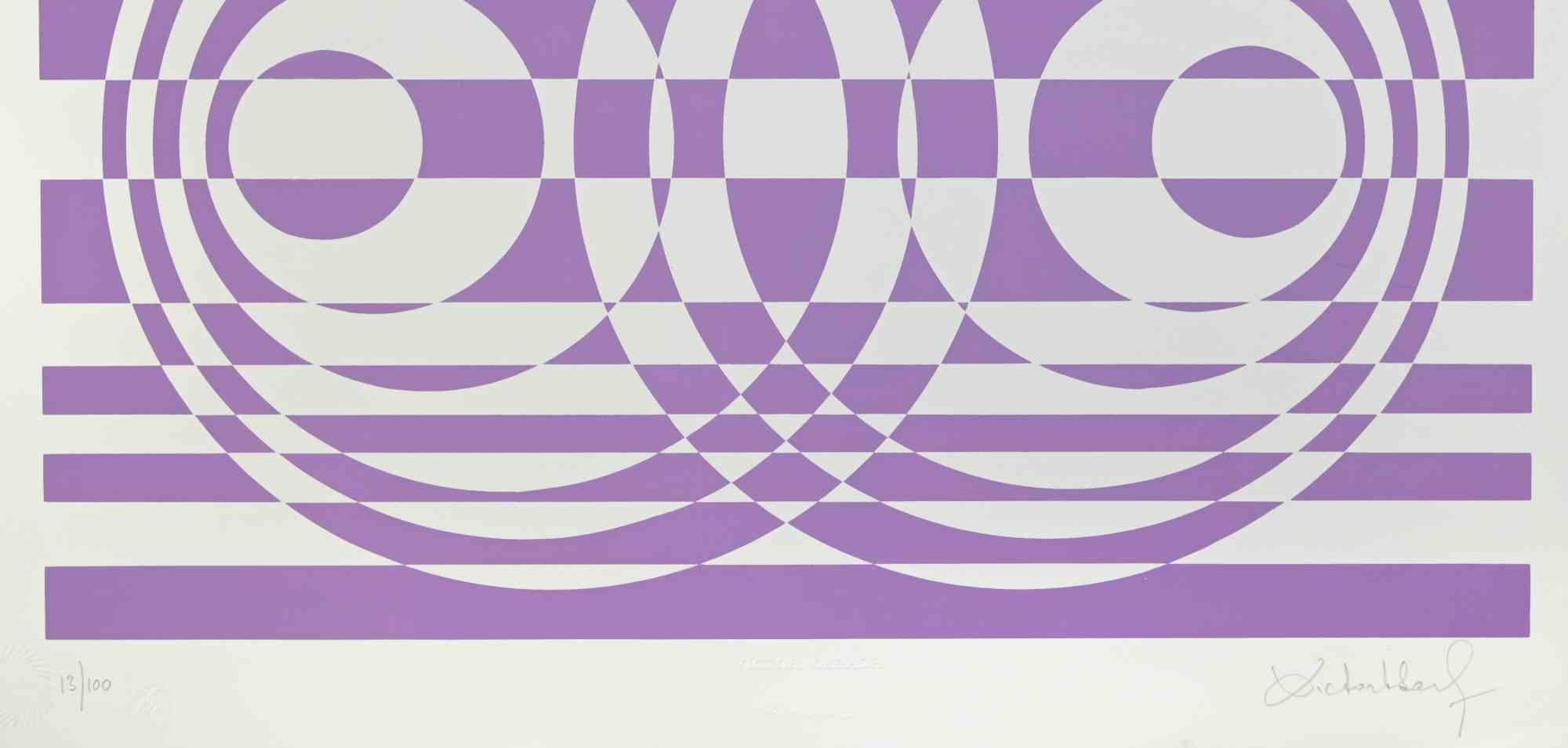 Composizione viola - Serigrafia di Victor Debach - Anni '70 in vendita 1