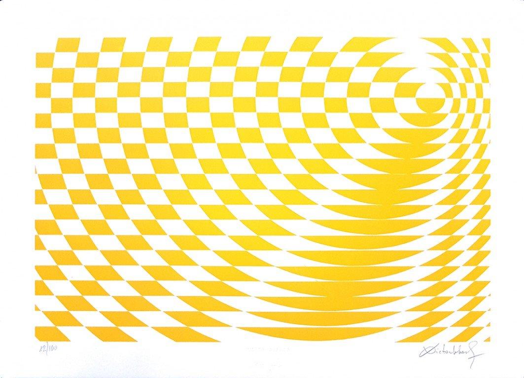 Two Yellows and One Orange Composition - Abstract Print by Victor Debach
