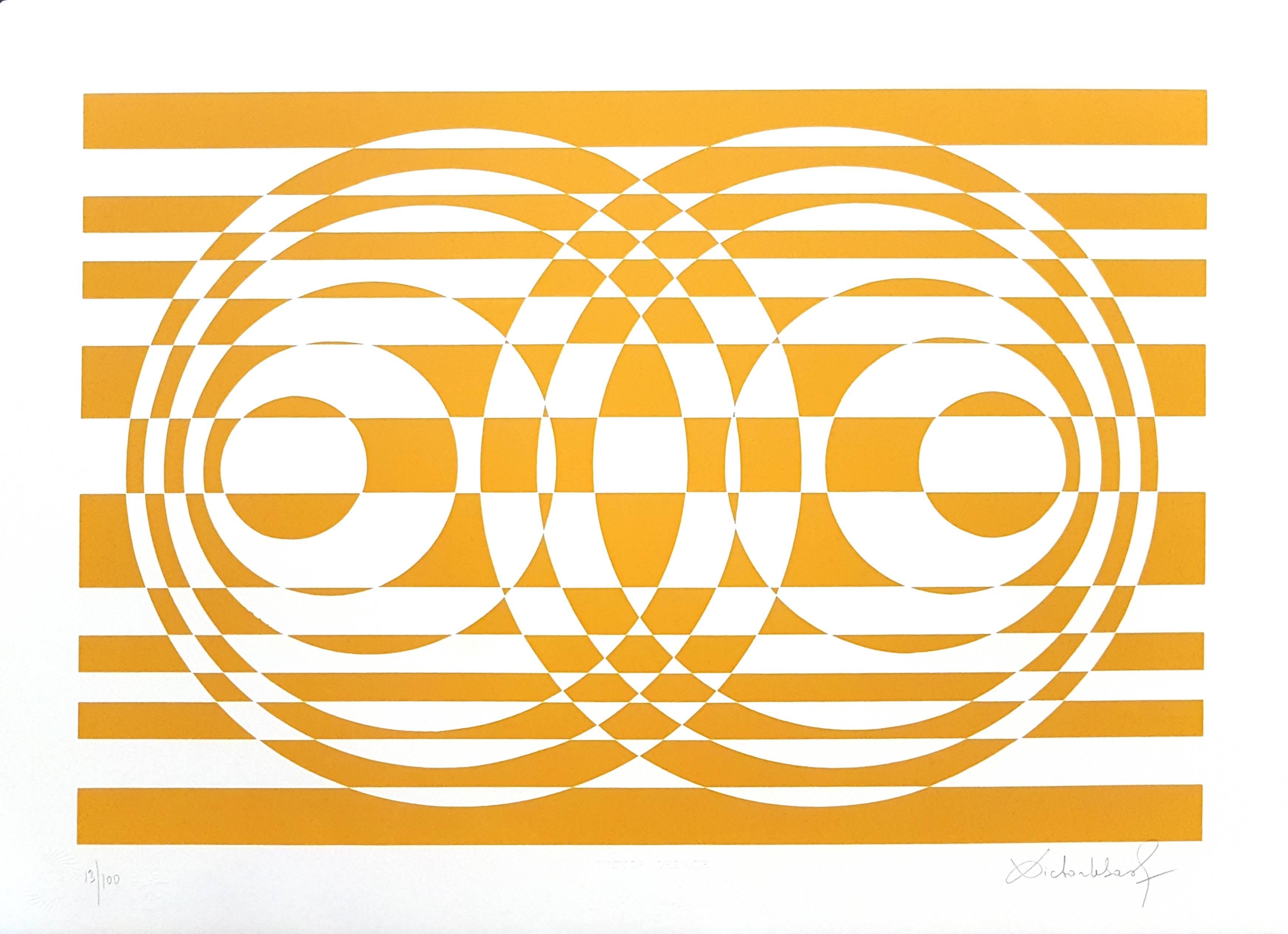 Victor Debach Abstract Print - Two Yellows and Orange Compositions - Original ScreenPrints by V. Debach - 1970s