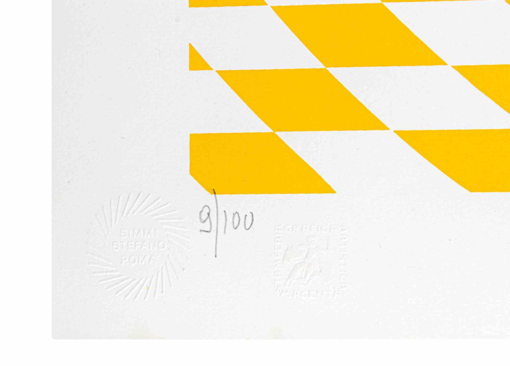 Yellow Composition - Screen Print by V. Debach - 1970s - White Abstract Print by Victor Debach