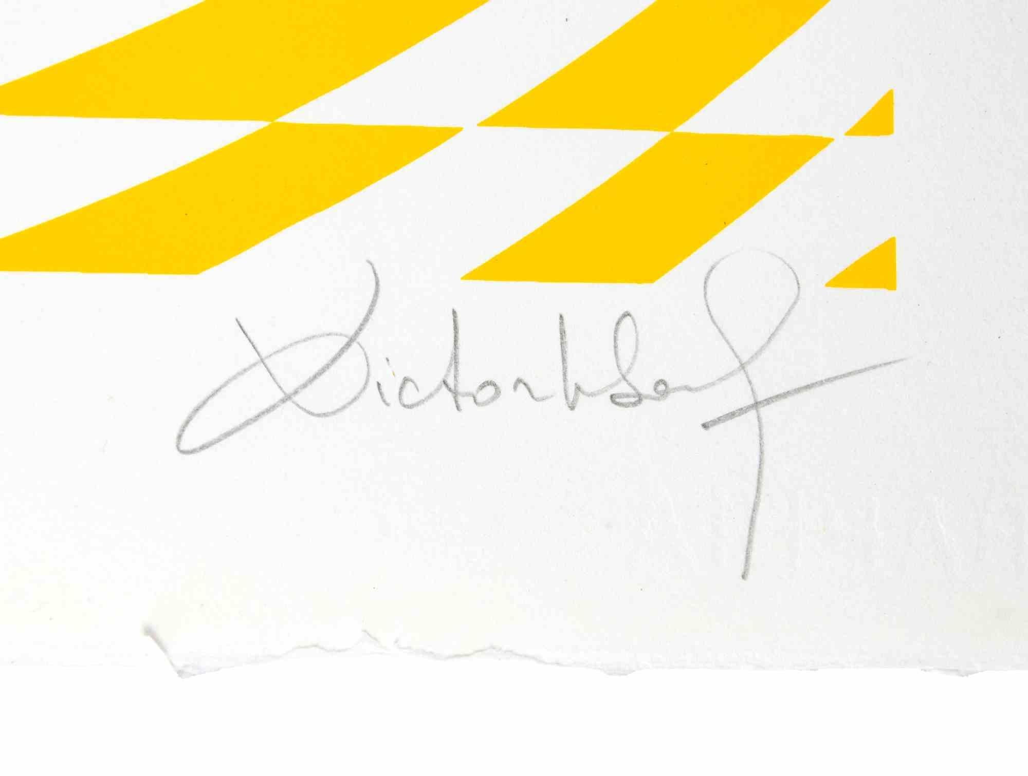 Yellow Composition is a screen print realized by Victor Debach in 1970s.

Hand signed and numbered. Edition of 100 prints. On headed paper.