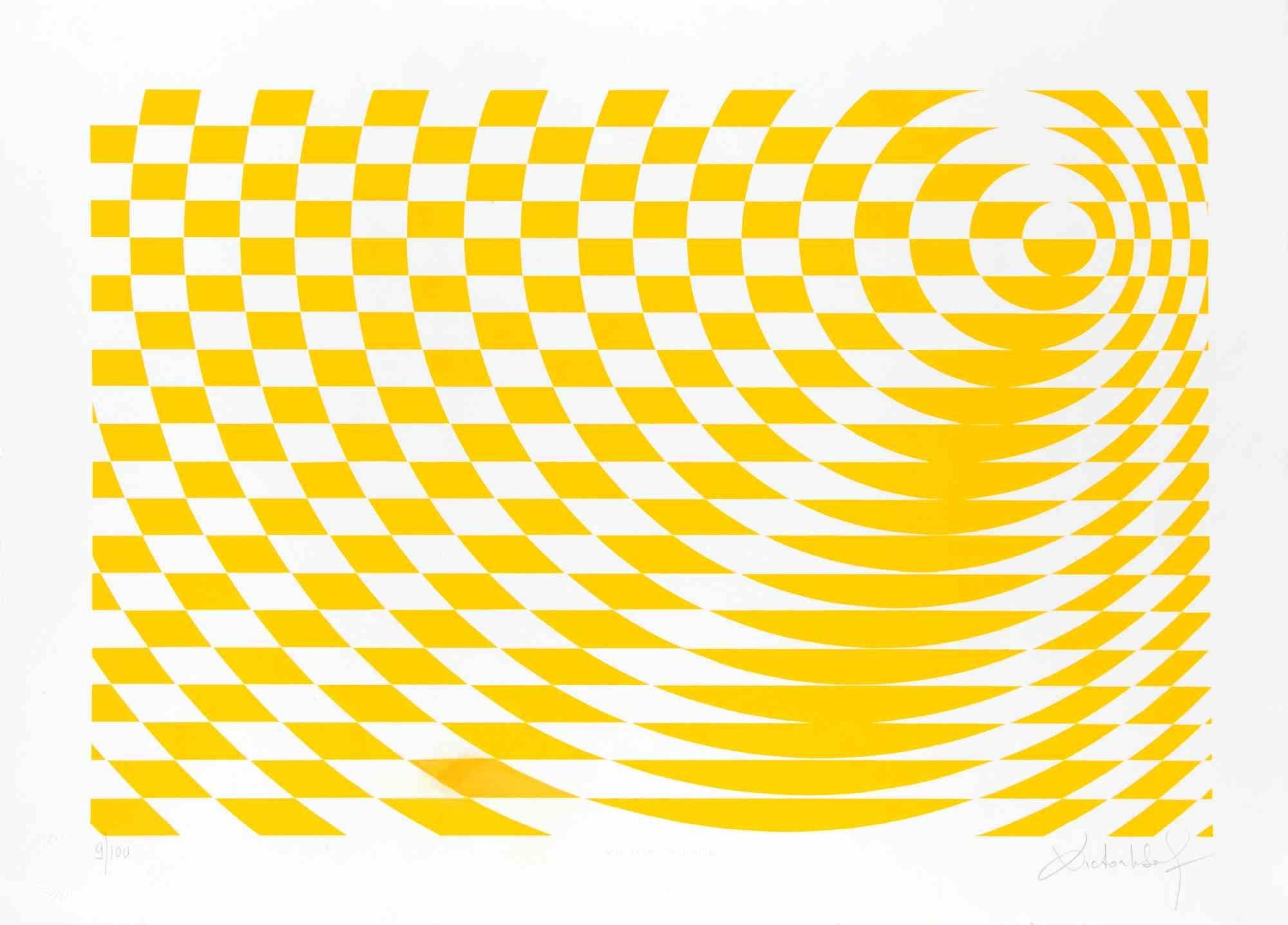 Victor Debach Abstract Print - Yellow Composition - Screen Print by V. Debach - 1970s