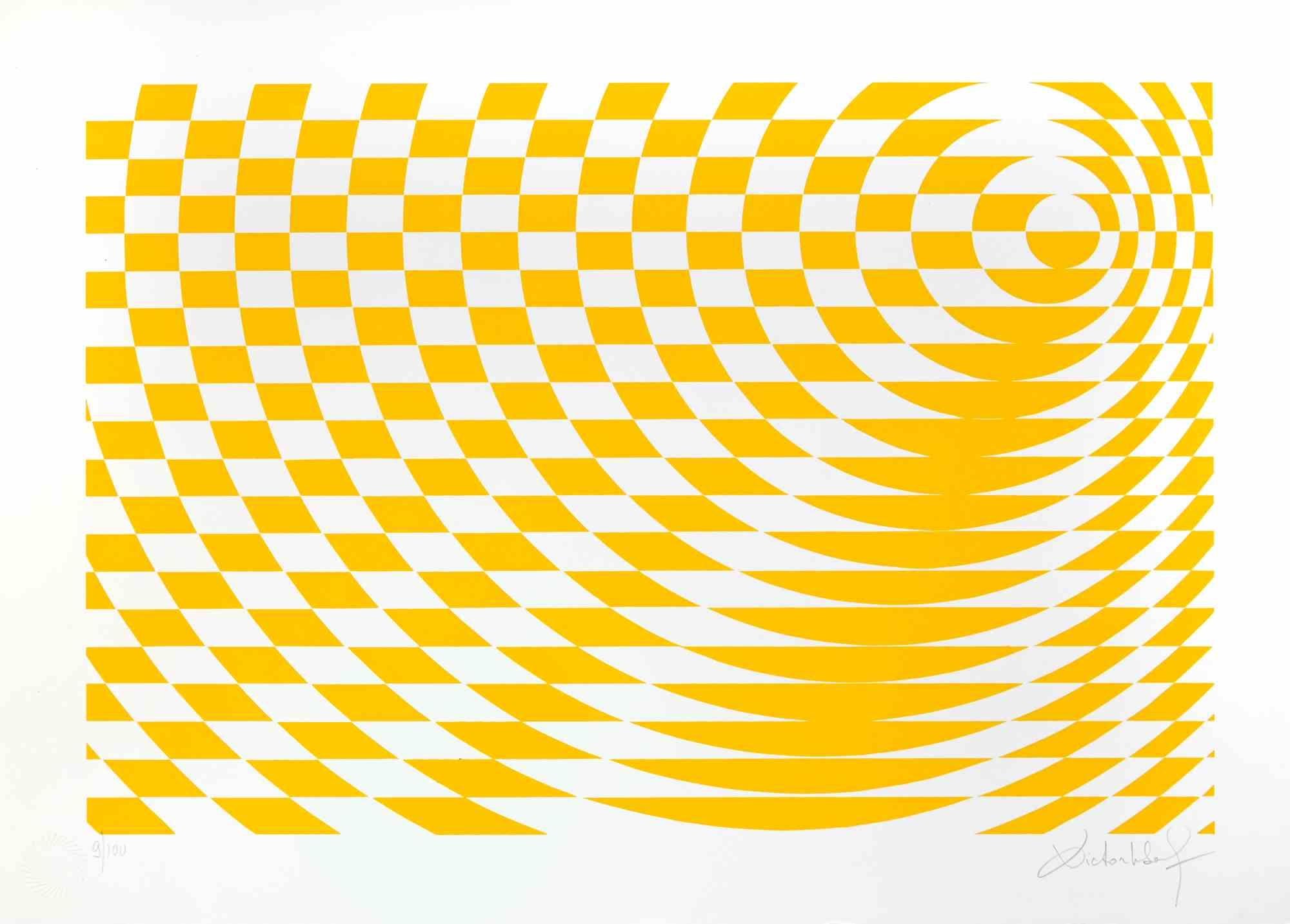 Yellow Composition - Screen Print by Victor Debach - 1970s