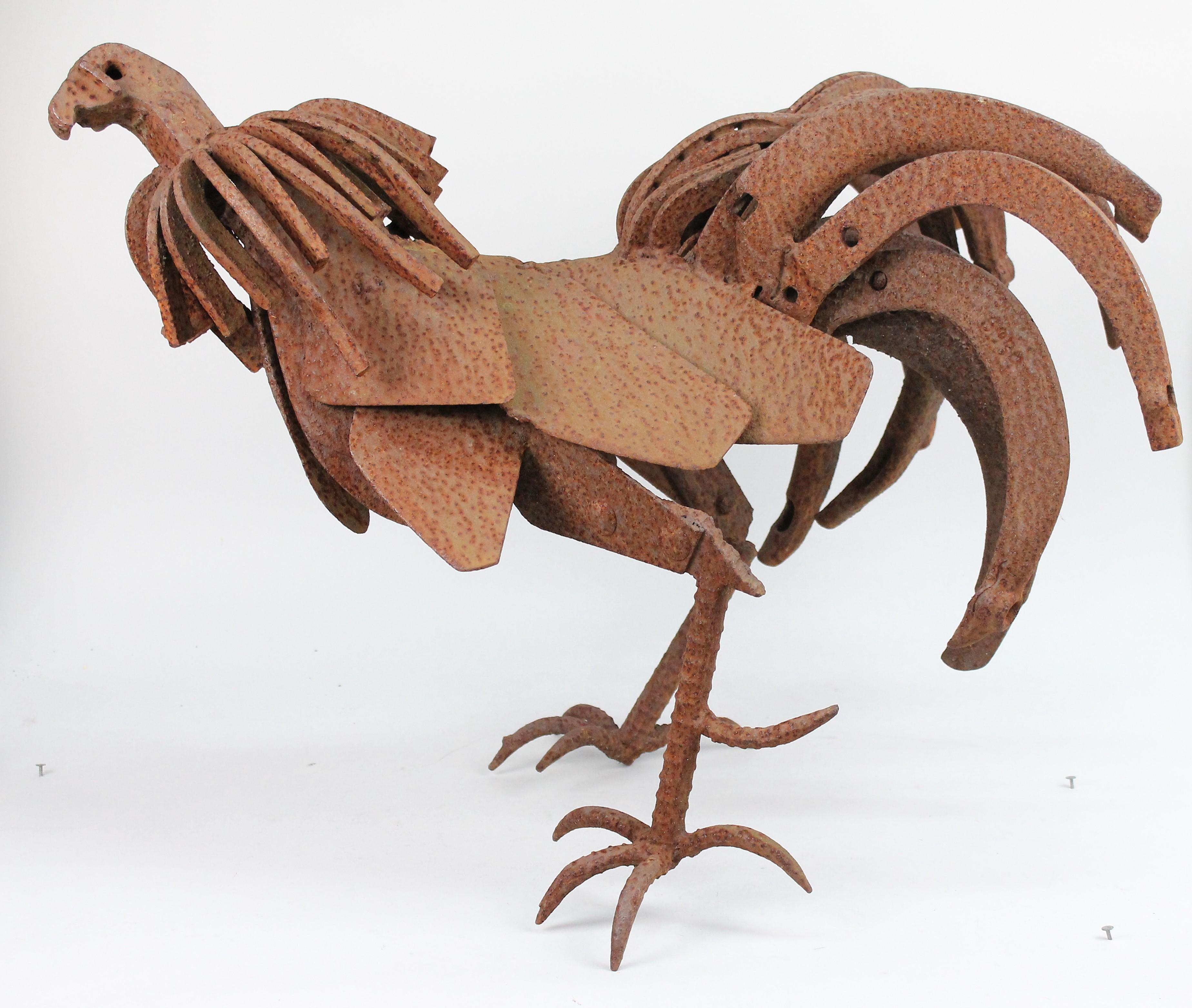 Modernist rust patinated wrought iron turkey sculpture by Peruvian artist Victor Delfin born 1927.

With signature 