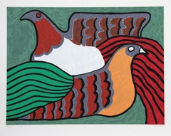 Hens, Serigraph by Victor Delfin 1980