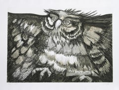 Old Owl, Etching by Victor Delfin