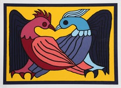 Two Kissing Doves, Silkscreen by Victor Delfin