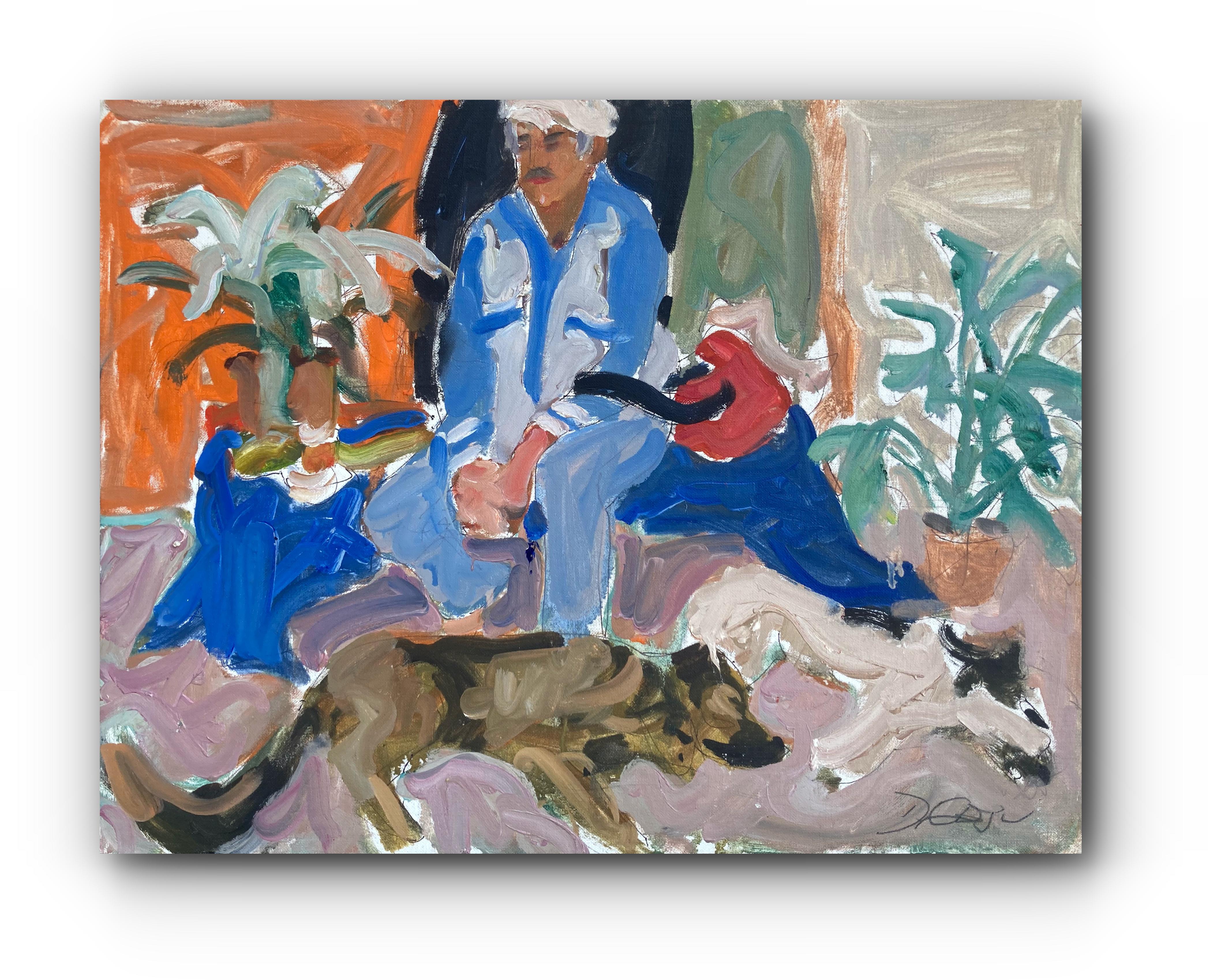 Victor Di Gesu Abstract Painting - A Man and his Dogs (artist in Louvre, SFMA, LAMA, etc. Mid-Century Painting)