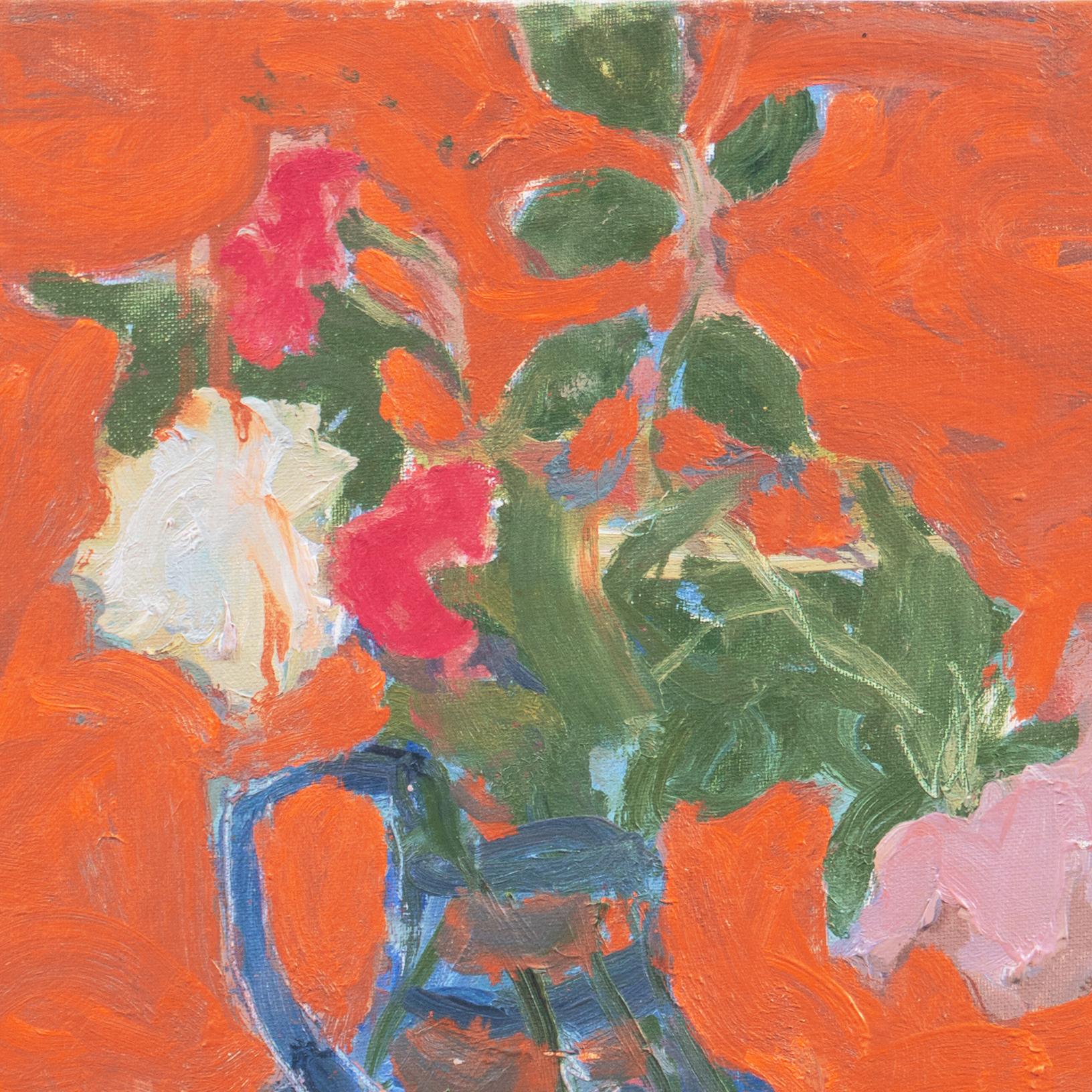 'Pink Roses in a Blue Jug', Paris, Louvre, Académie Chaumière, Carmel California - Post-Impressionist Painting by Victor Di Gesu