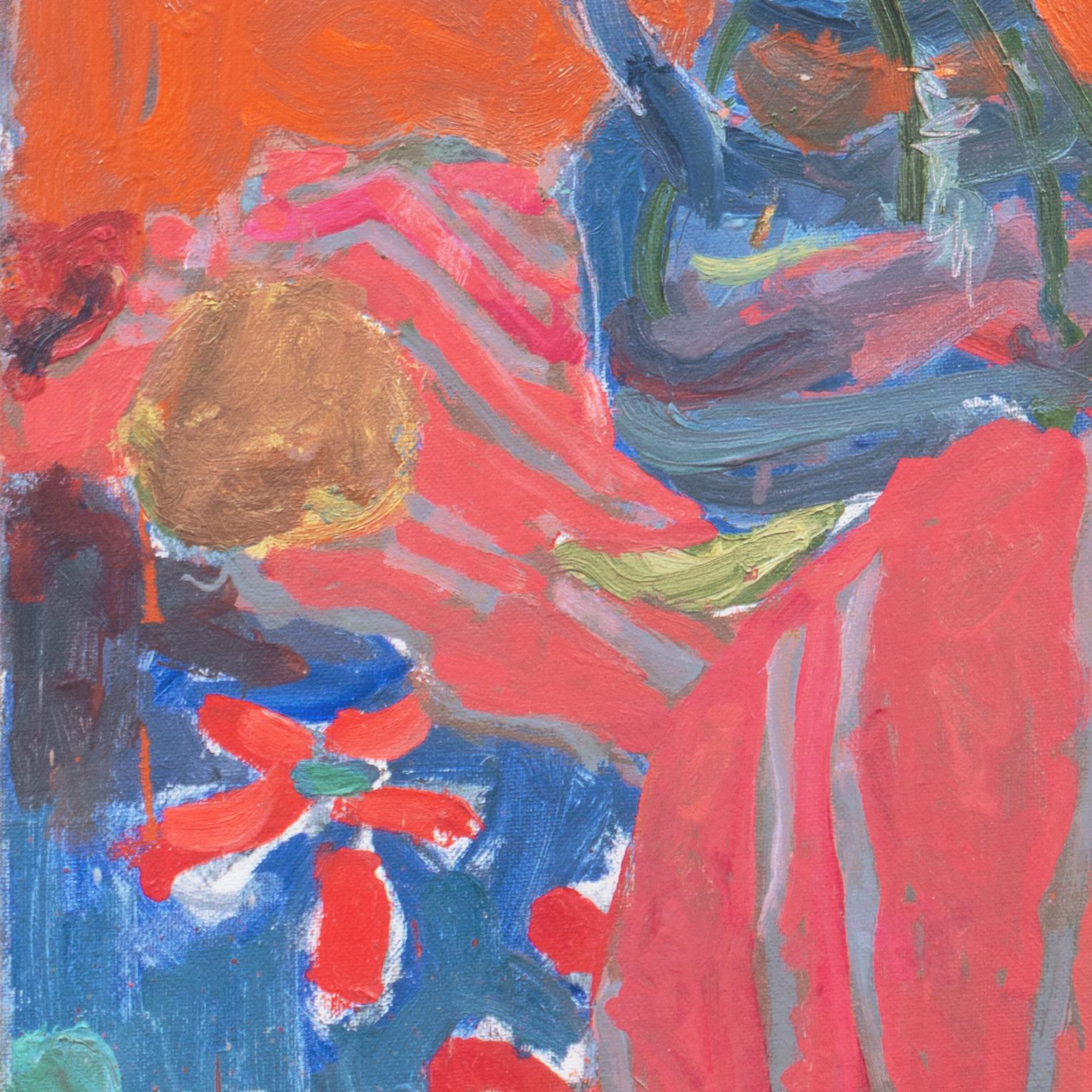 'Pink Roses in a Blue Jug', Paris, Louvre, Académie Chaumière, Carmel California - Orange Still-Life Painting by Victor Di Gesu