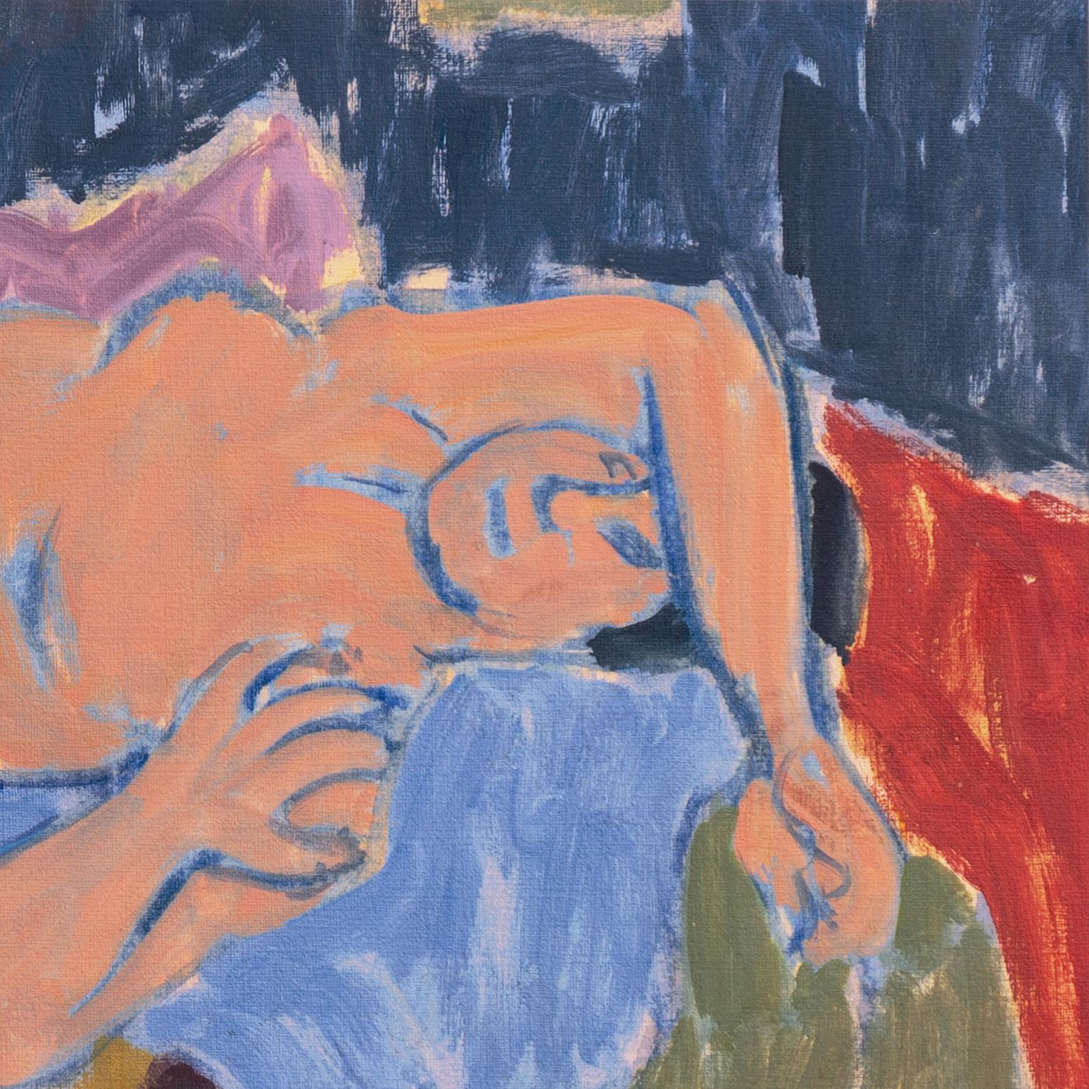 « Reclining Nude in Interior », Californie post-impressionniste, Louvre, LACMA, SFAA - Marron Figurative Painting par Victor Di Gesu
