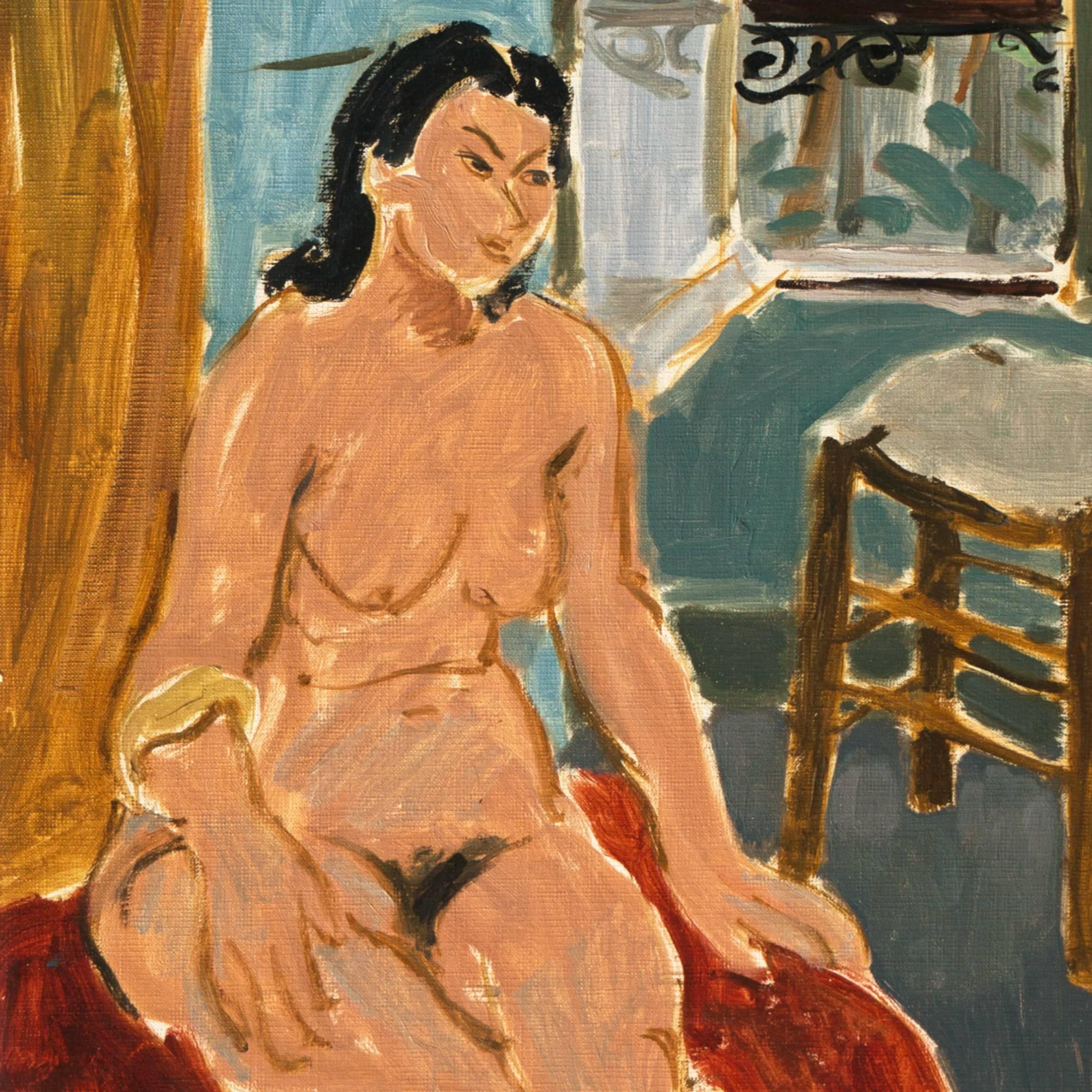 California Post-Impressionist 'Seated Nude', Louvre, Académie Chaumière, LACMA - Brown Interior Painting by Victor Di Gesu