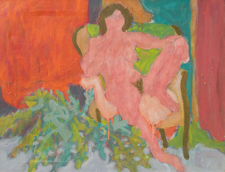 Victor Di Gesu Interior Painting - Seated Nude in Interior   (Post-Impressionism, Modernism, red, green, framed)
