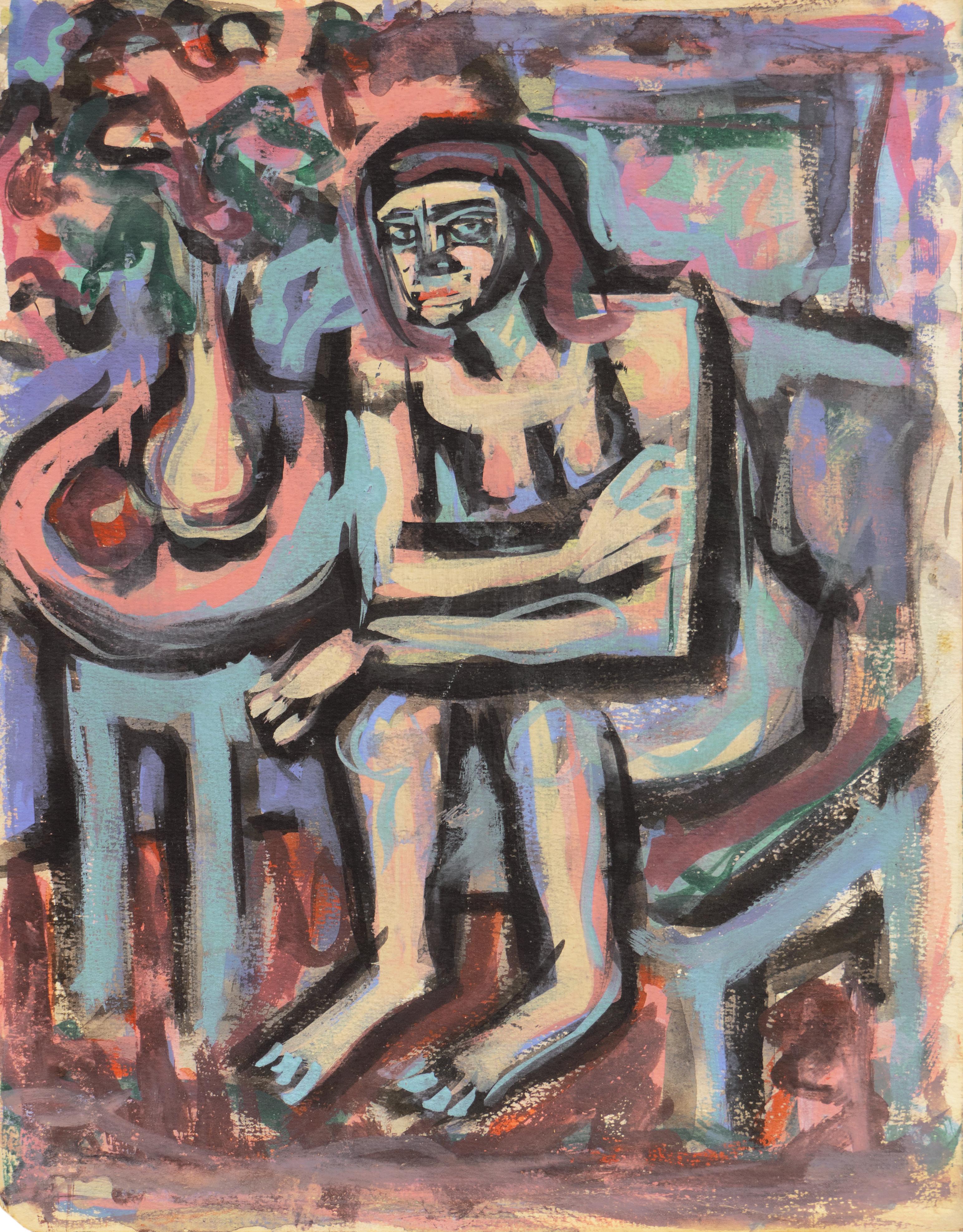 Figurative Painting de Victor Di Gesu - Desnudo sentado", París, Louvre, Salón de Otoño, Academia Chaumière, LACMA, SFAA