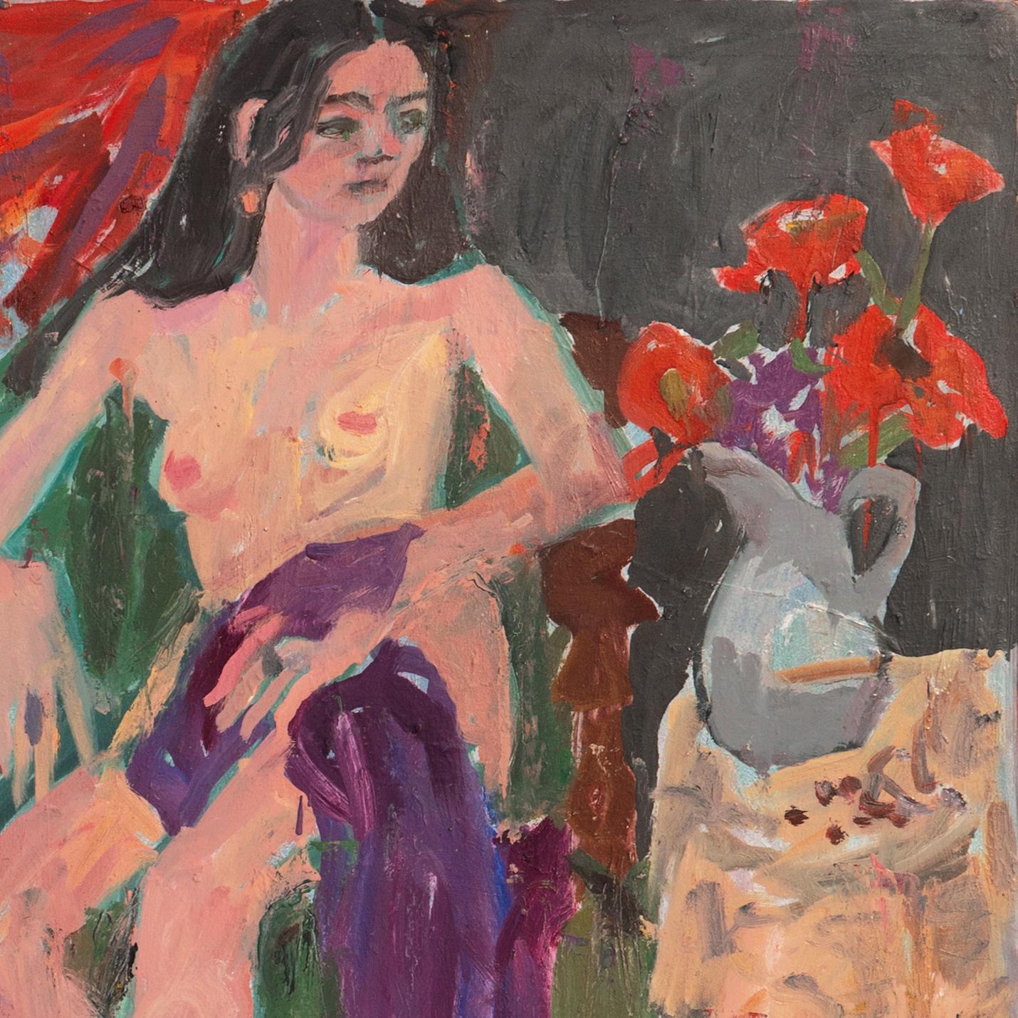 Nu assis avec fleurs' Paris, Louvre, Académie Chaumière, SFAA, LACMA - Post-impressionnisme Painting par Victor Di Gesu