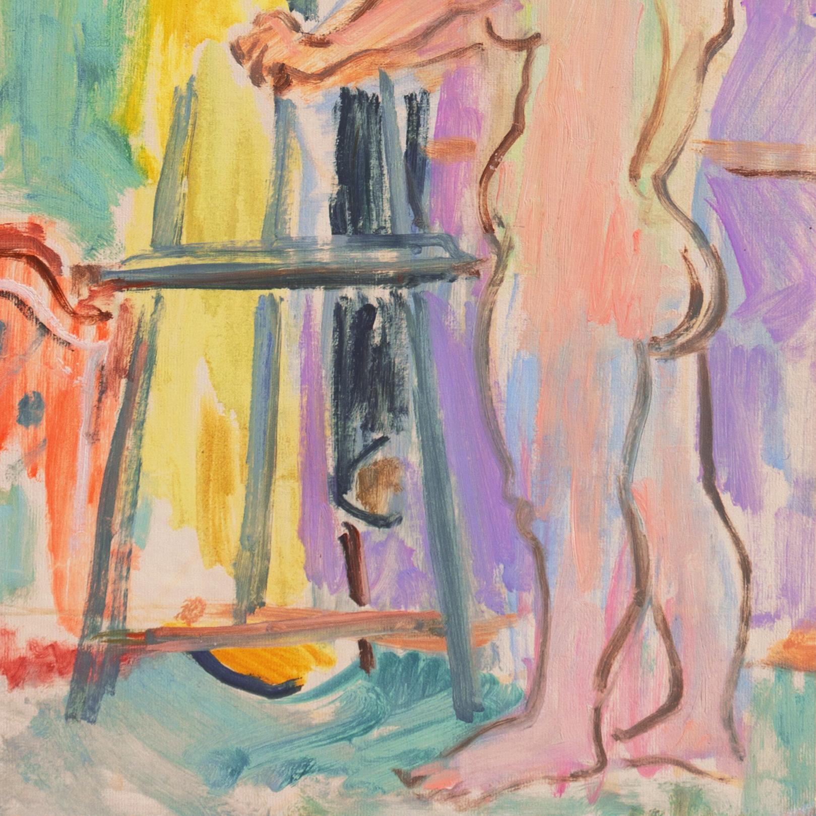 'Standing Nude', Paris, Louvre, Académie Chaumière, California, SFAA, LACMA - Brown Nude Painting by Victor Di Gesu
