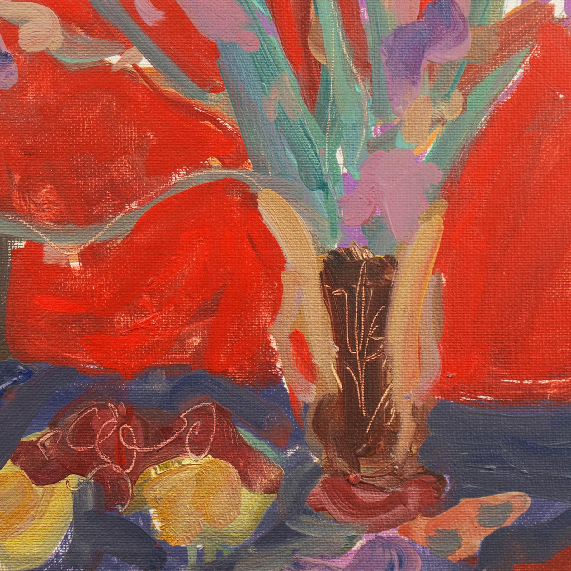 'Still Life of Irises', Carmel, Paris, Louvre, Académie Chaumière, LACMA, SFAA - Post-Impressionist Painting by Victor Di Gesu