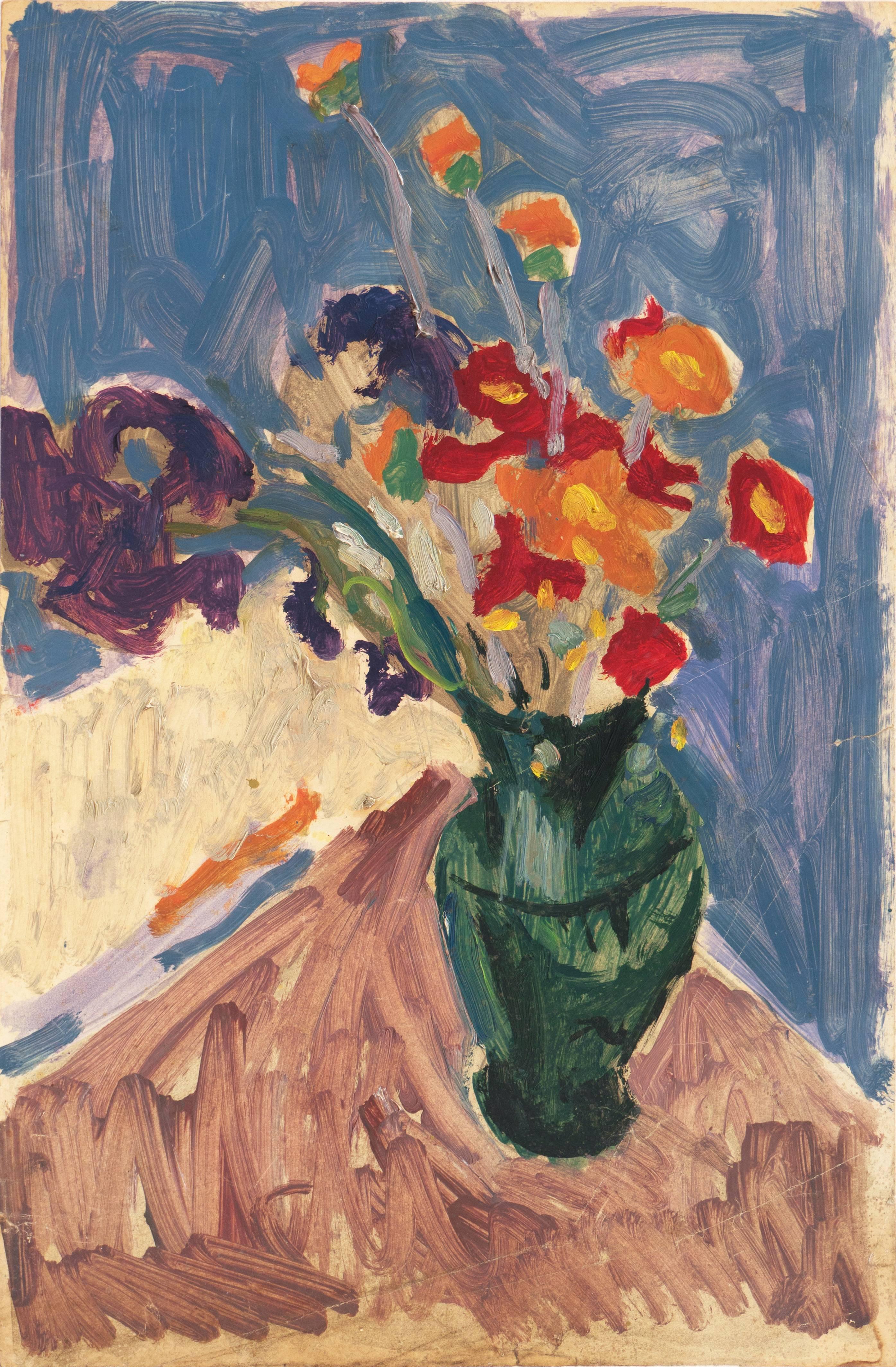 'Still Life, Irises & Poppies', Louvre, Paris, Carmel, California, LACMA, SFAA - Painting by Victor Di Gesu