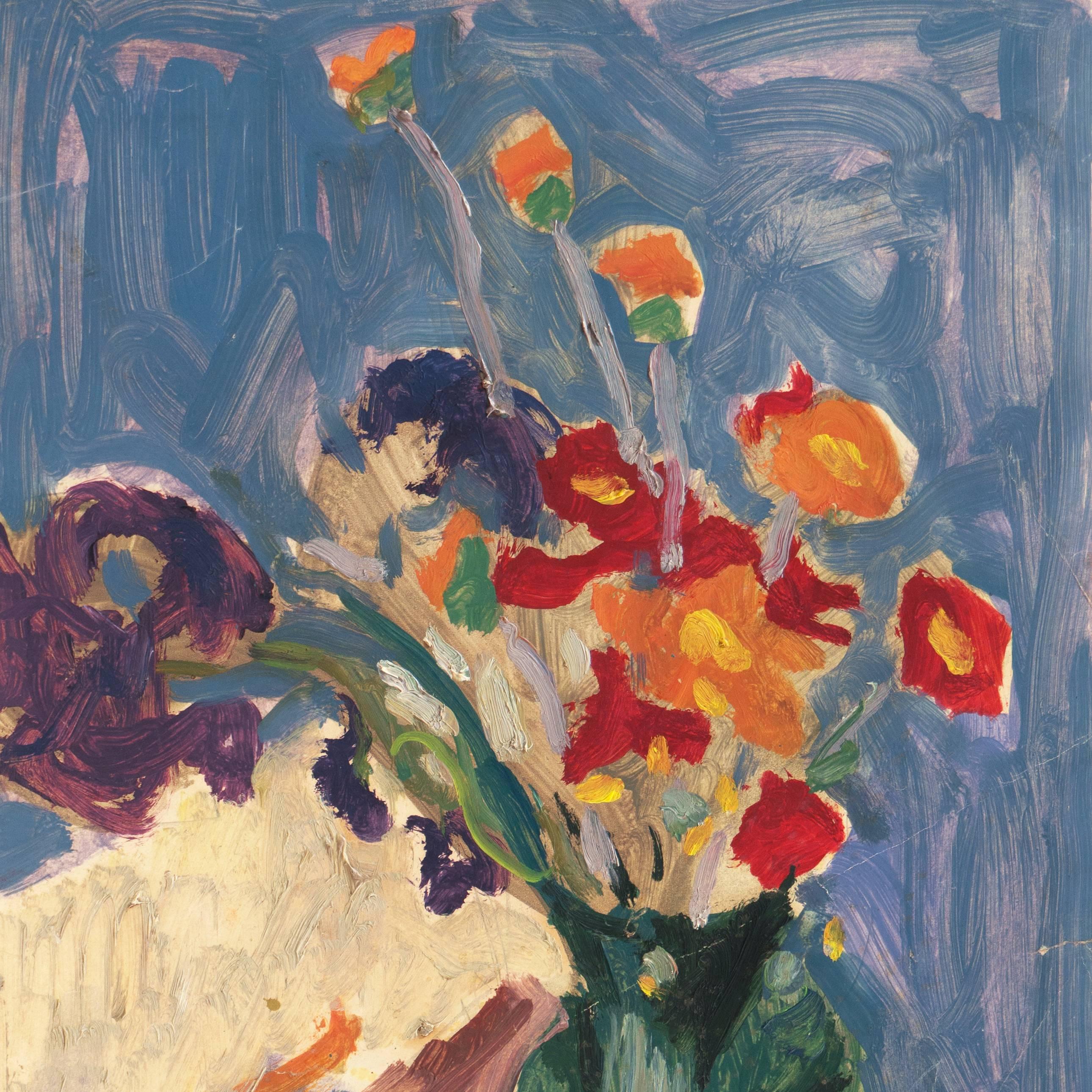 'Still Life, Irises & Poppies', Louvre, Paris, Carmel, California, LACMA, SFAA - Brown Still-Life Painting by Victor Di Gesu