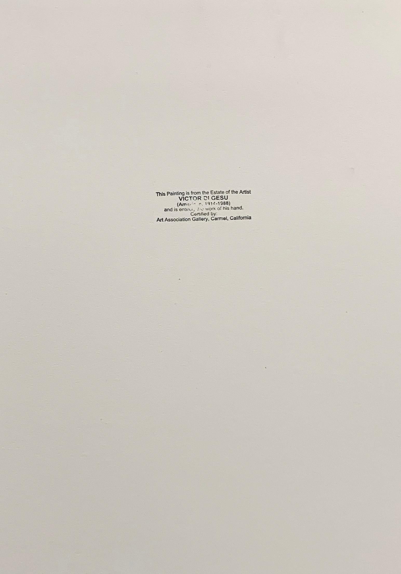 Victor Di Gesu (américain, 1914-1988) cachet de la succession, au verso, et peint vers 1955.

Lauréat du prix Othon Friesz, Victor di Gesu a d'abord fréquenté le Los Angeles Art Center et la Chouinard Art School avant de s'installer à Paris où il a