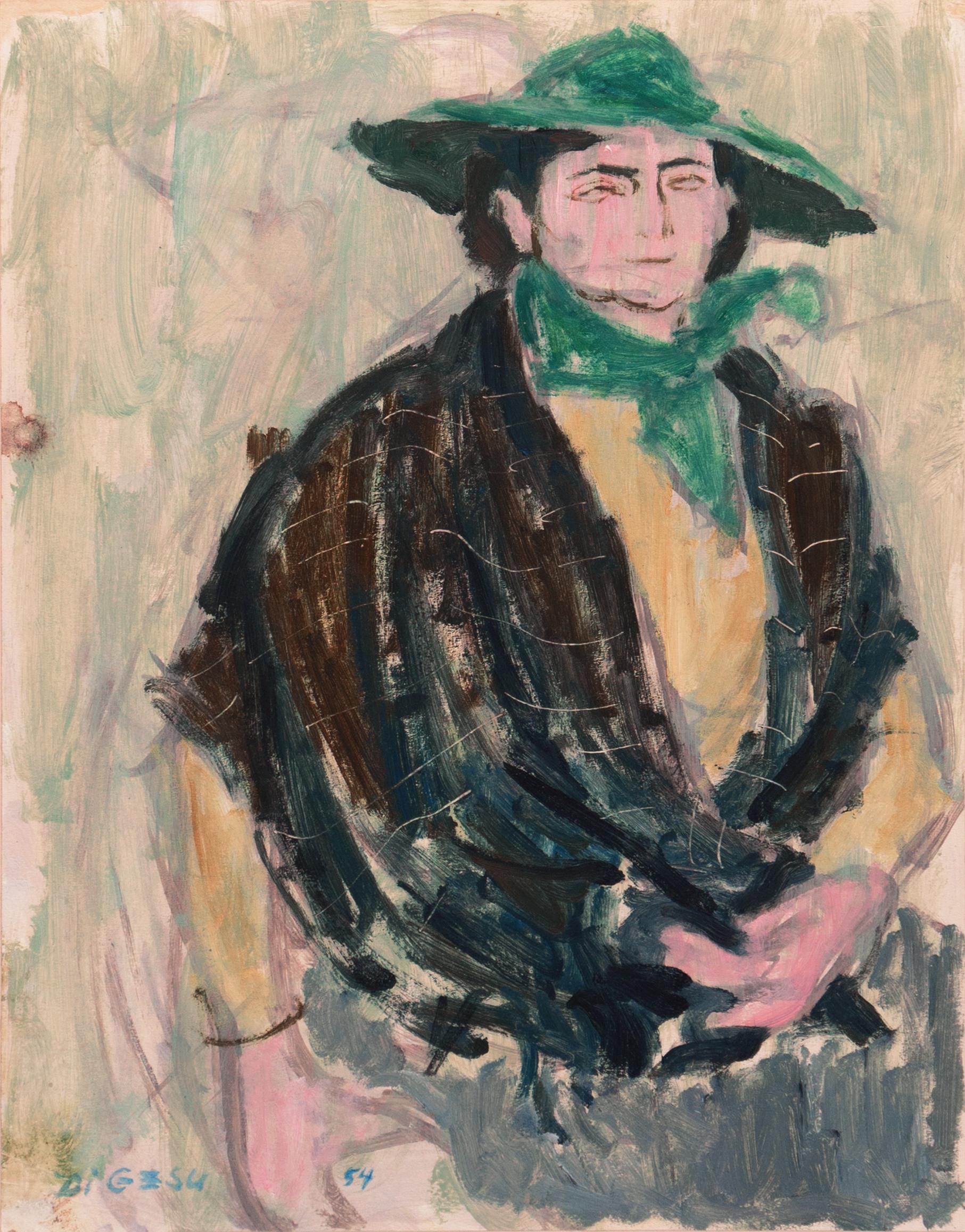 Victor Di Gesu Portrait Painting - 'The Green Hat' Louvre, LACMA, Académie Chaumière, California Post-Impressionist