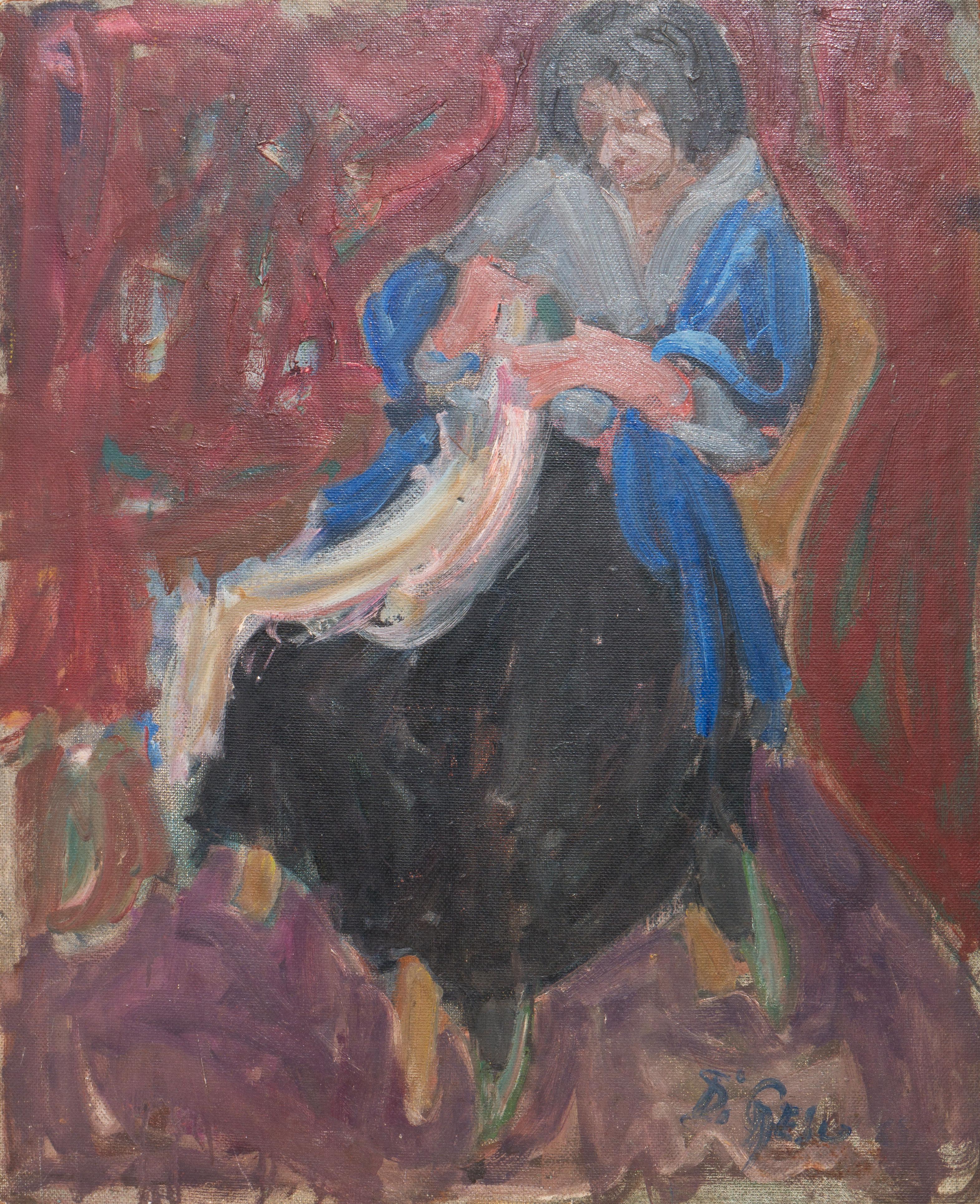 'Woman Seated', Paris, Louvre, Salon d'Automne, Académie Chaumière, LACMA, SFAA  - Brown Interior Painting by Victor Di Gesu