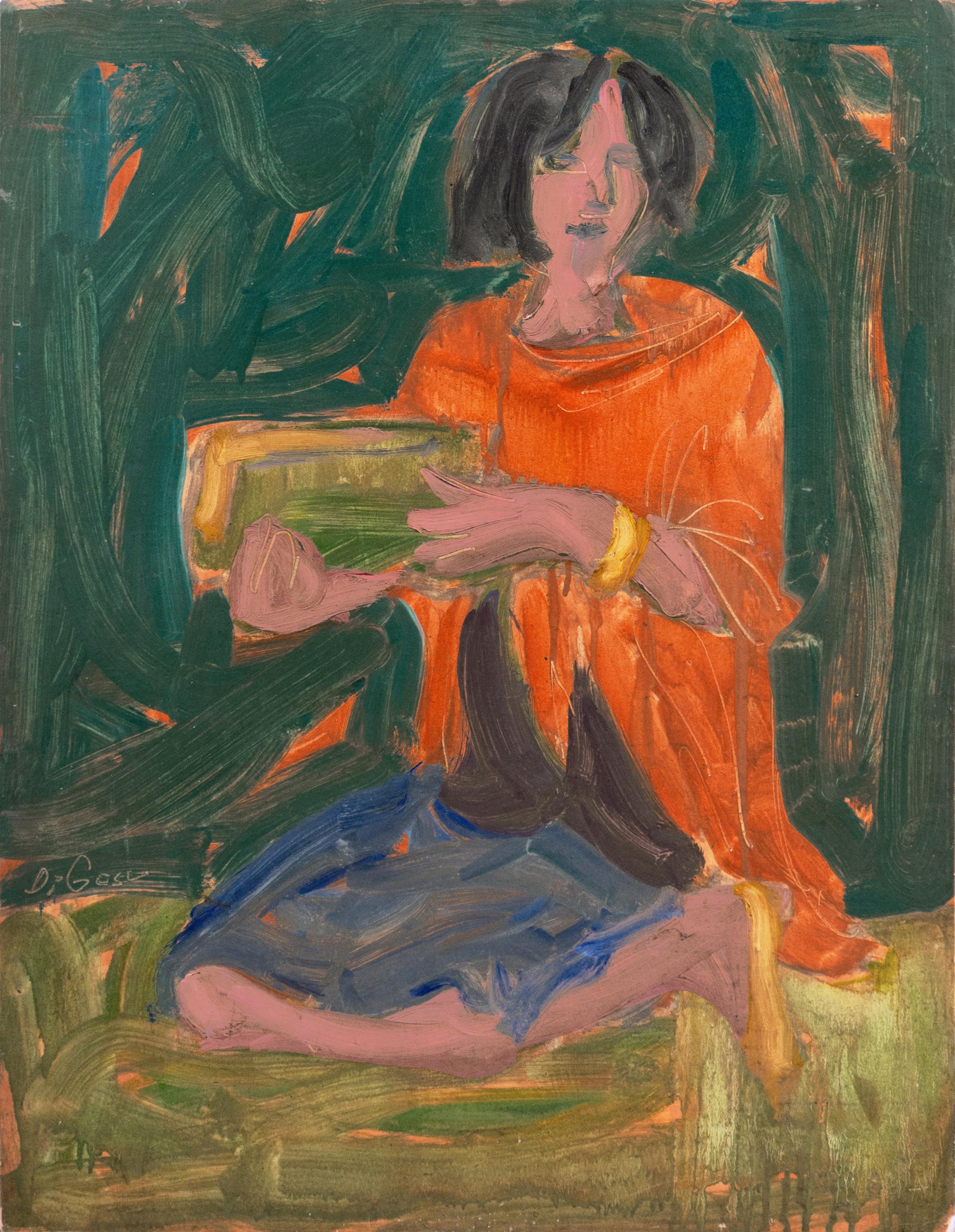 Victor Di Gesu Figurative Painting - 'Woman with Book', Louvre, Académie Chaumière, Carmel Post-Impressionist, LACMA