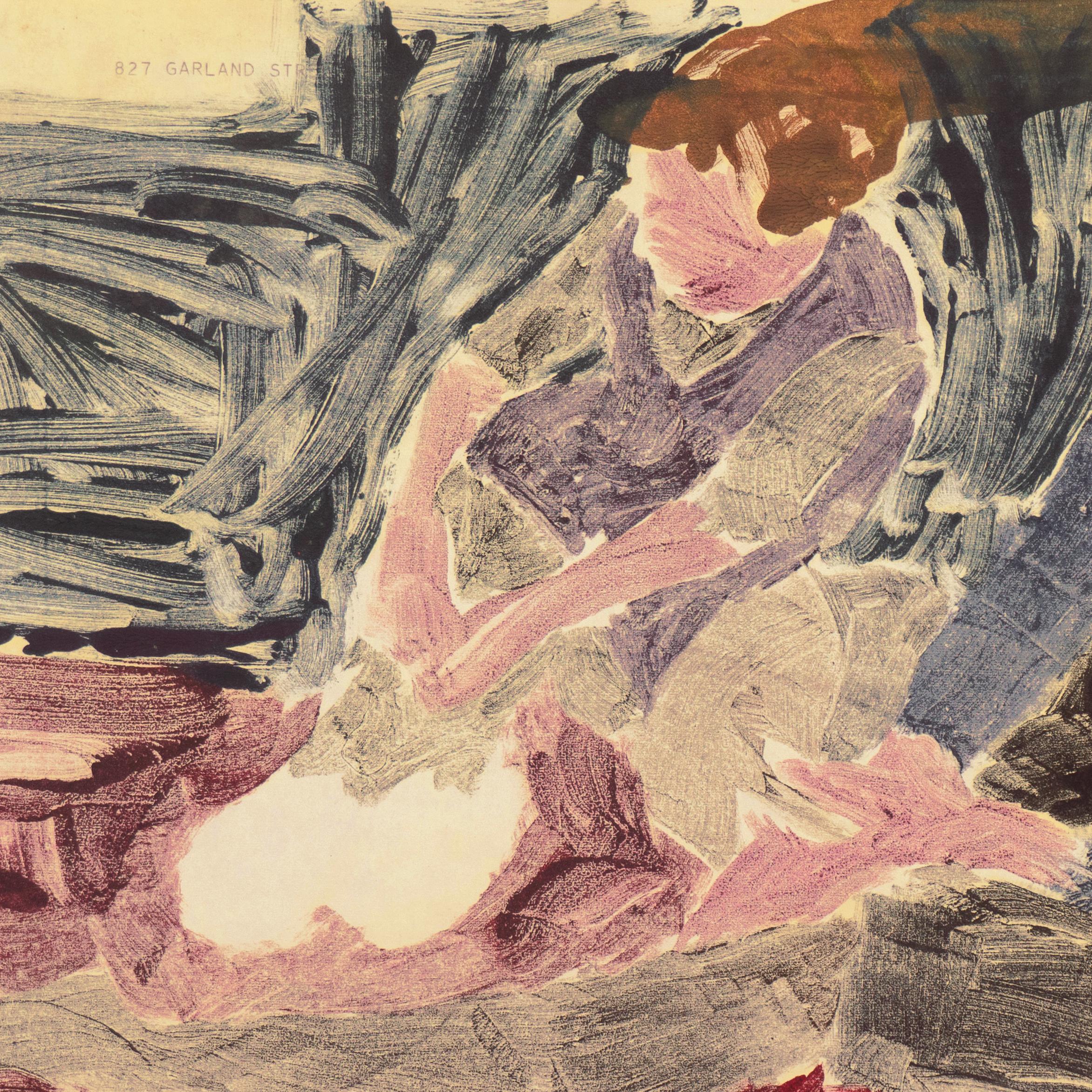 Peint par Victor Di Gesu (américain, 1914-1988) vers 1955 et portant au verso le cachet de la succession de Victor Di Gesu.

Un monotype expressionniste et audacieux représentant deux jeunes femmes assises côte à côte, l'une portant une paire de