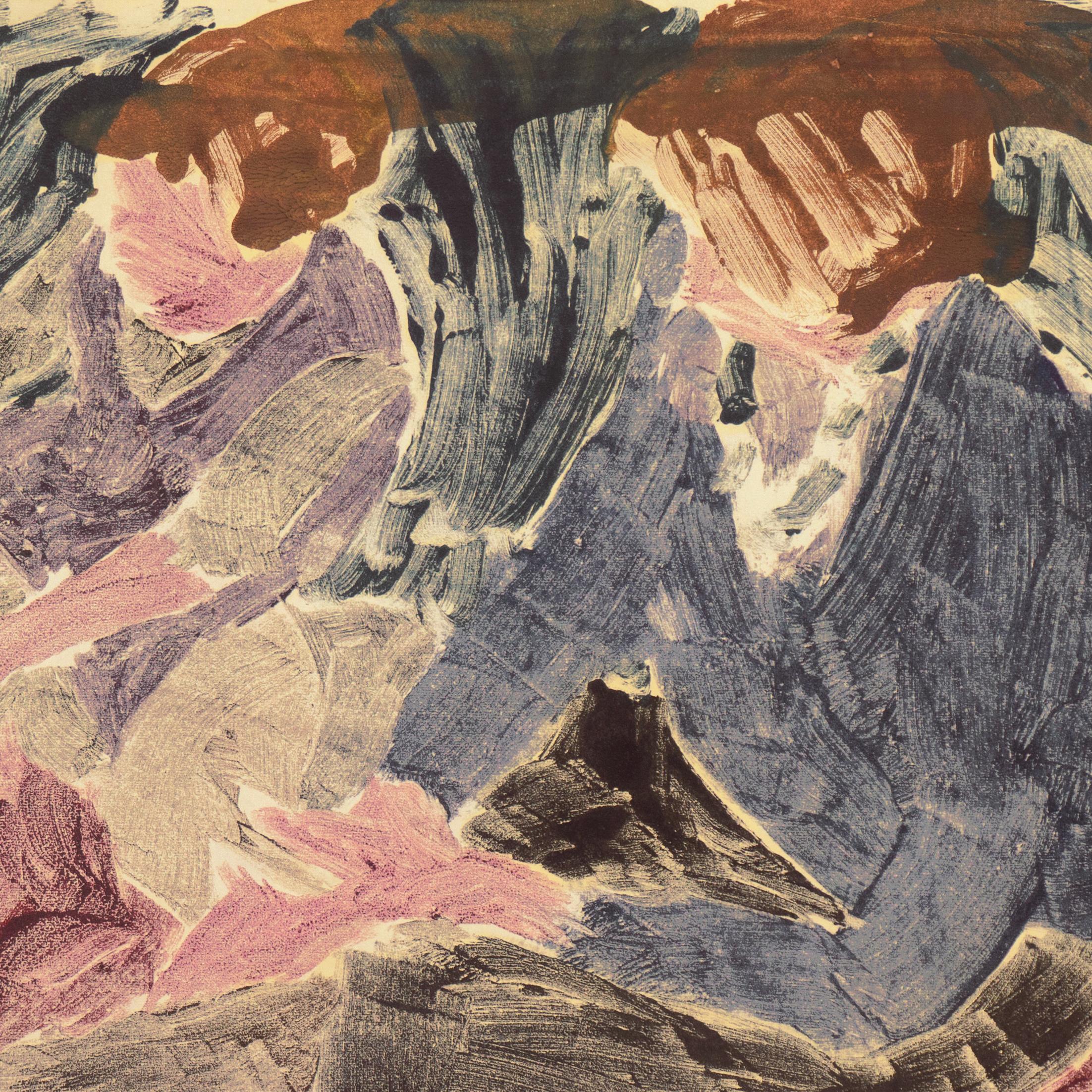 Peint par Victor Di Gesu (américain, 1914-1988) vers 1955 et portant au verso le cachet de la succession de Victor Di Gesu.

Un monotype expressionniste et audacieux représentant deux jeunes femmes assises côte à côte, l'une portant une paire de