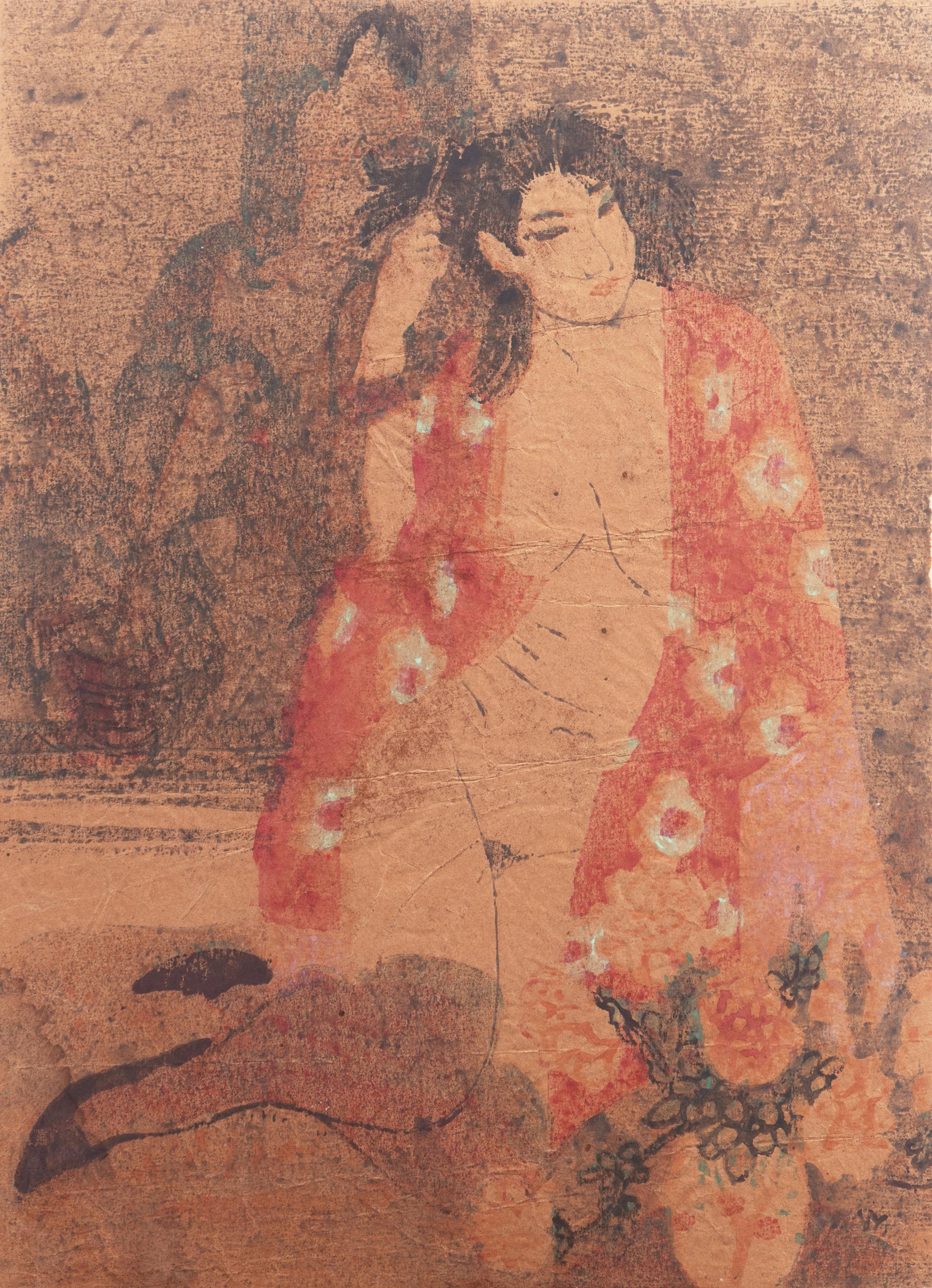 Victor Di Gesu Interior Print - 'Woman in Kimono', Louvre, Academie Chaumiere, Paris, California, SFAA, LACMA