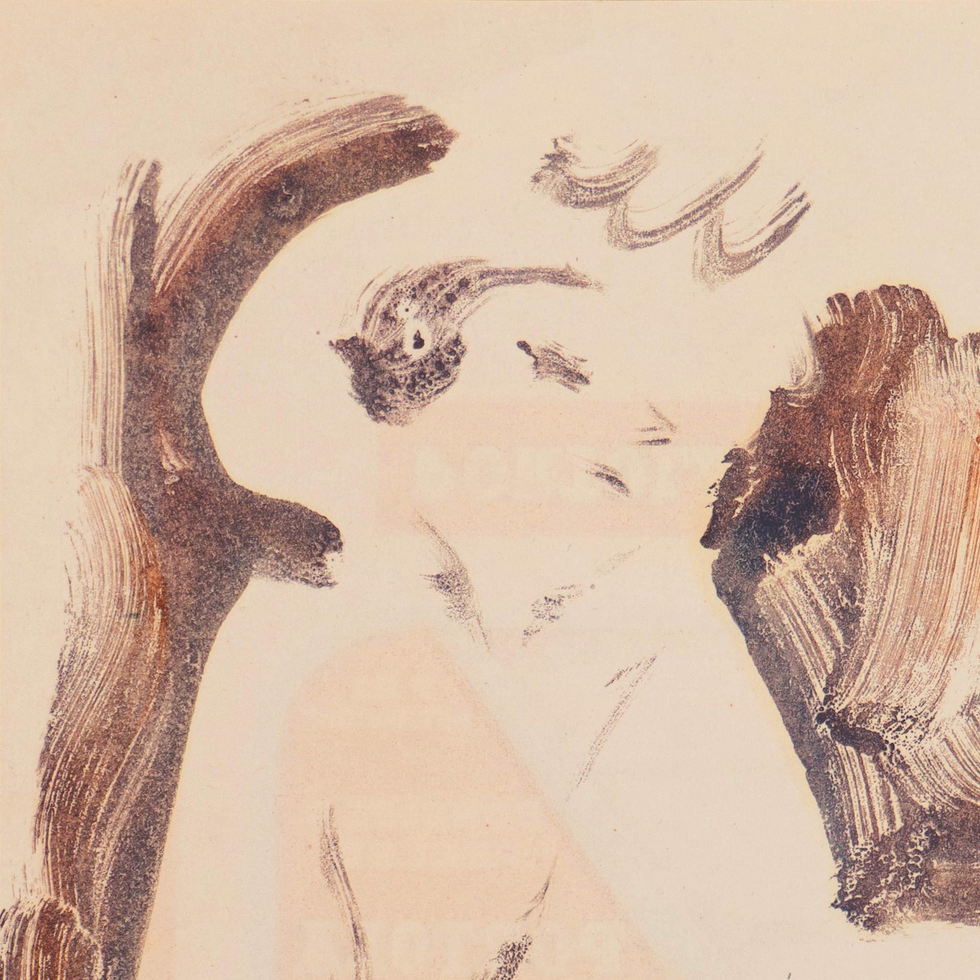 Estampillé, au verso, d'un cachet de succession pour Victor Di Gesu (américain, 1914-1988) et créé vers 1955.

Monotype figuratif post-impressionniste de format cabinet représentant une jeune femme assise et de profil, les jambes croisées, coiffée