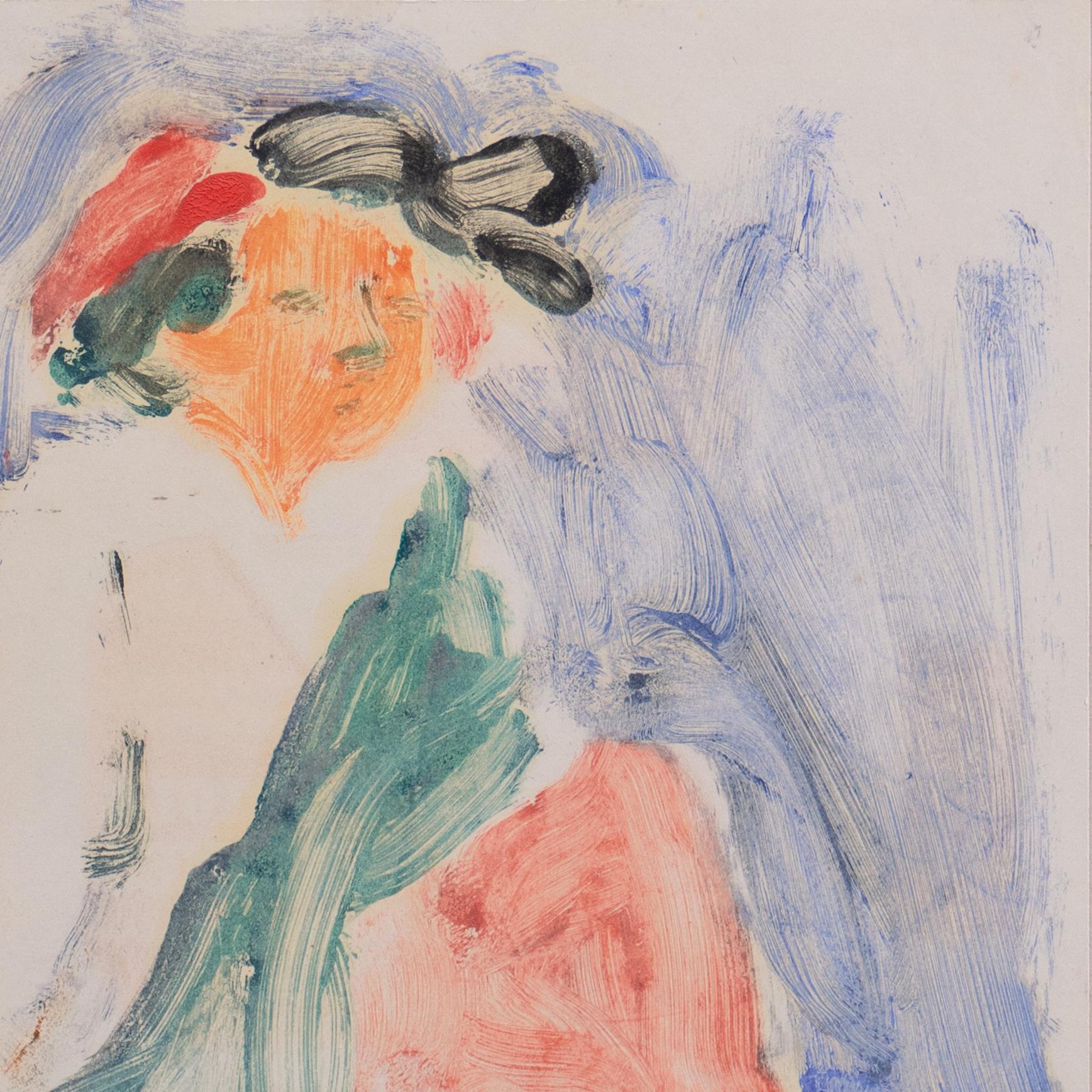 'Young Woman Seated', Paris, Louvre, Salon d'Automne, Ac. Chaumière, LACMA, SFAA - Beige Figurative Print by Victor Di Gesu