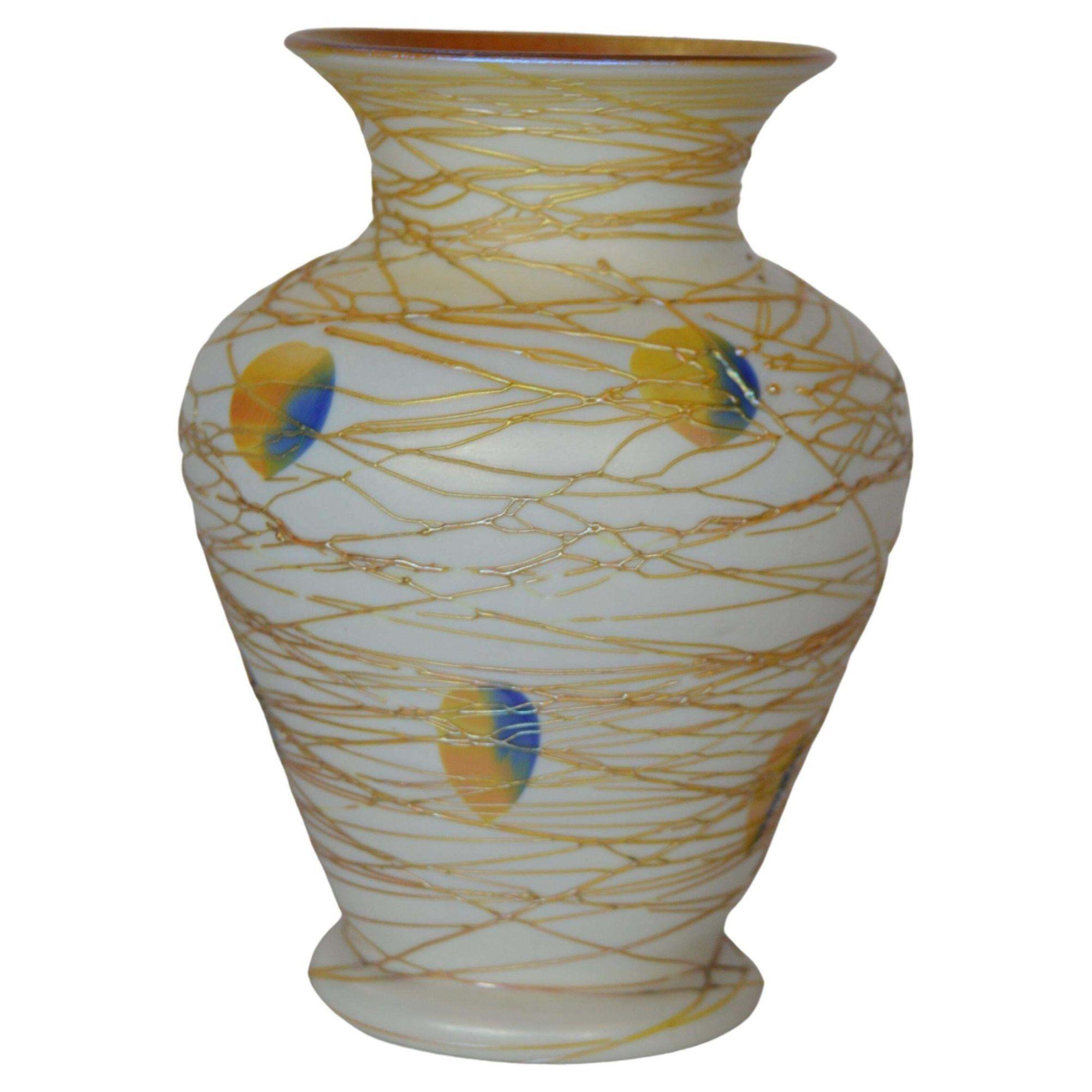 Victor Durand colorful threaded Art Glass vase.