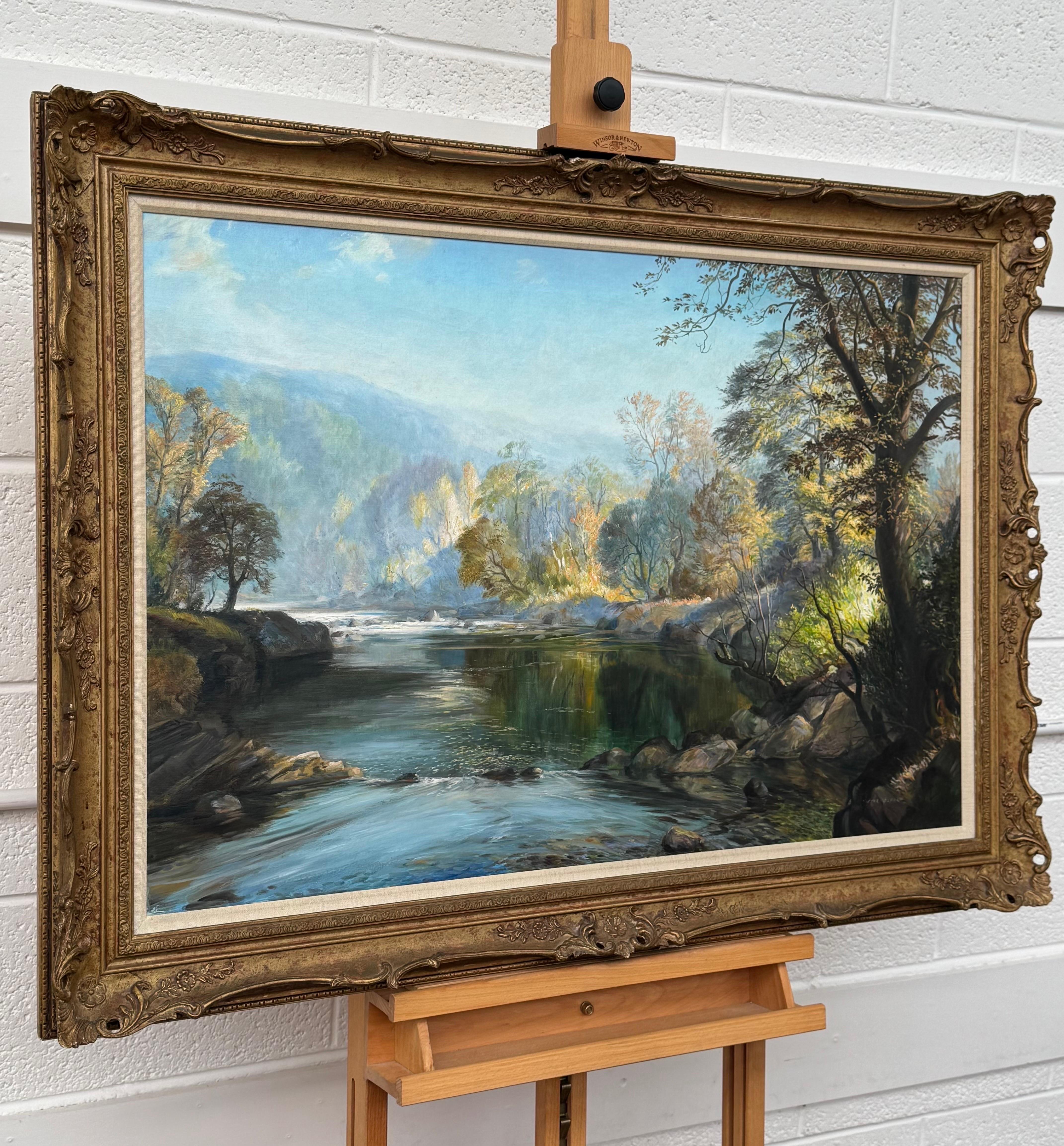 Il fiume Darte nel Devon, nella campagna inglese, opera di un artista britannico del XX secolo - Painting di Victor Elford