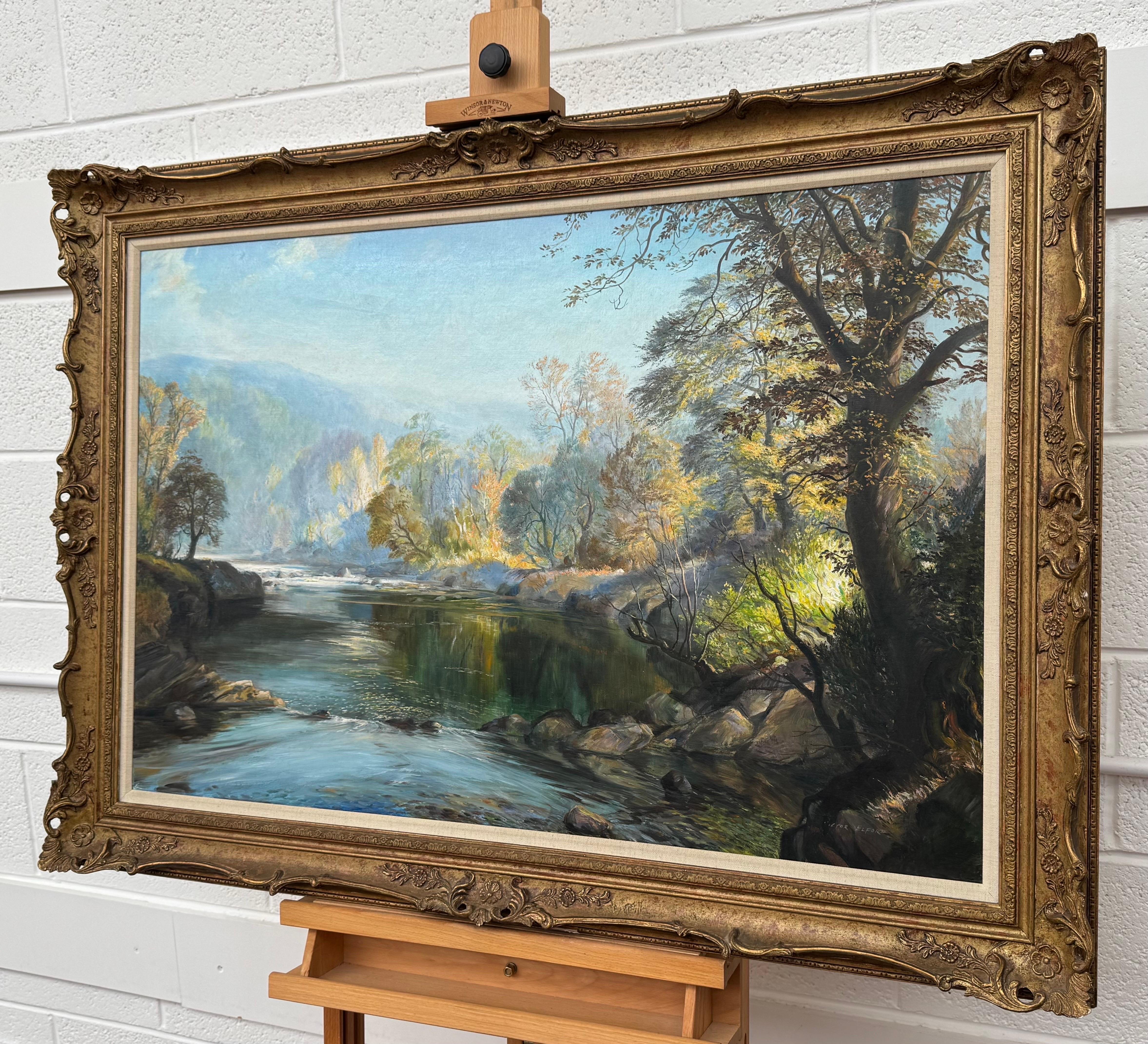 Il fiume Darte nel Devon, nella campagna inglese, opera di un artista britannico del XX secolo - Figurative Painting Marrone di Victor Elford