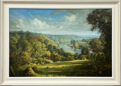 Río Támesis desde Clivedon Woodland Garden Londres por un artista británico del siglo XX