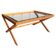 Victor Faux Bamboo Solid Pecan X Base Glass Top Coffee Table