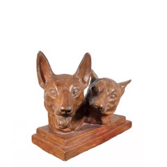 Victor Feltrin Terracotta Sculpture Of Two Dogs Art Deco