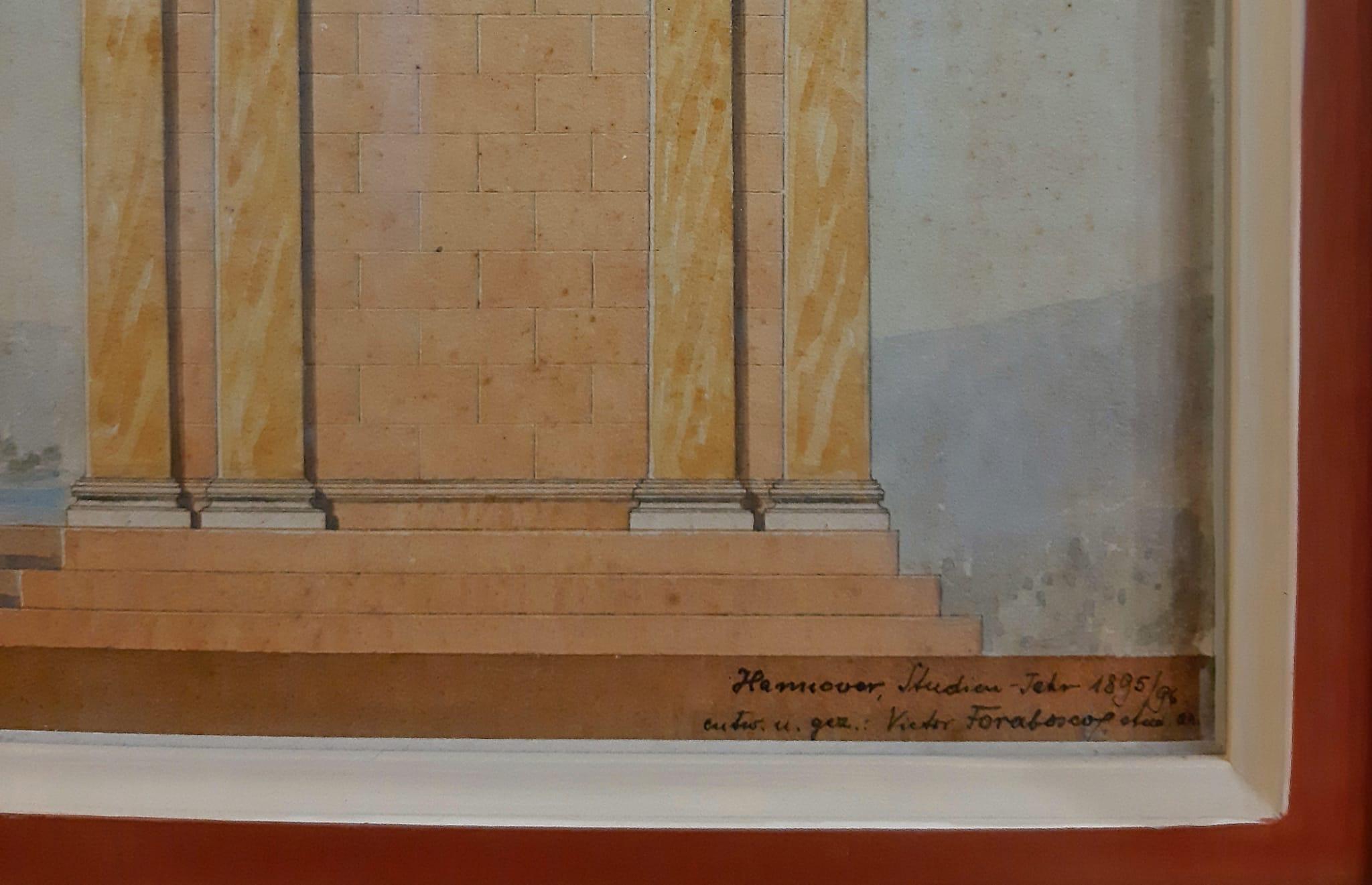 Victor Forabosco, Architekturdesign eines griechischen Tempels, Aquarell auf Papier (Grand Tour) im Angebot