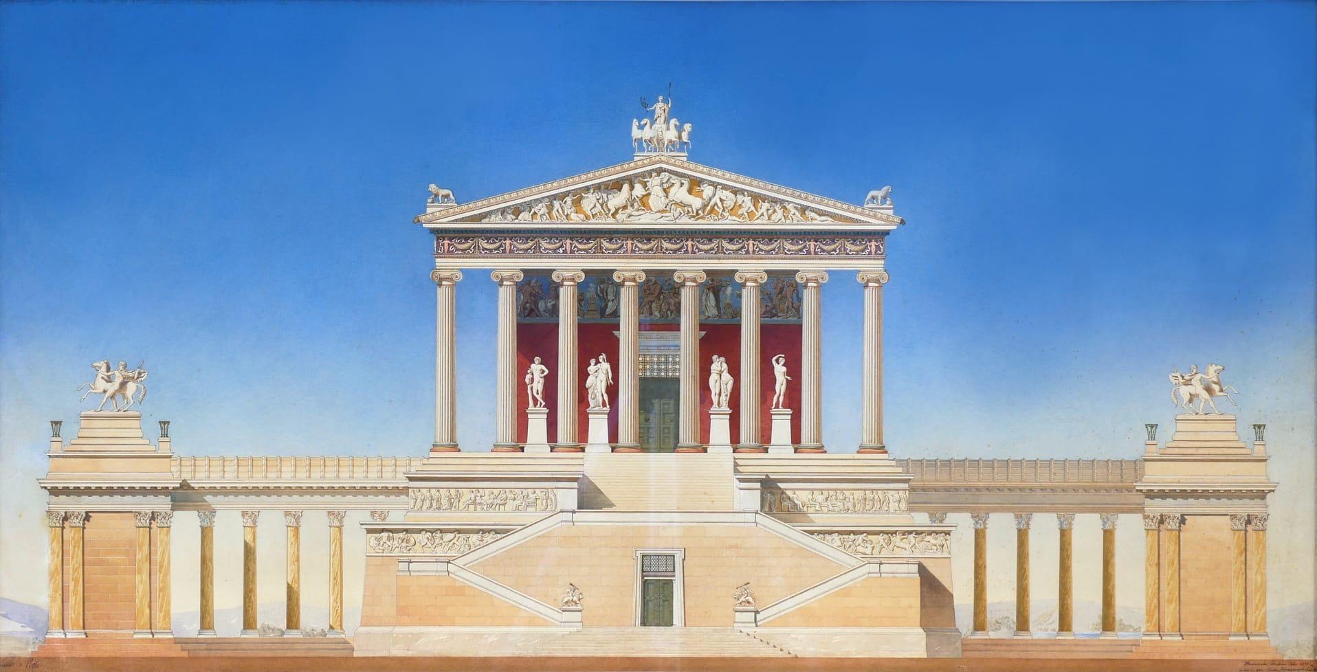 Victor Forabosco, Architekturdesign eines griechischen Tempels, Aquarell auf Papier (Deutsch) im Angebot