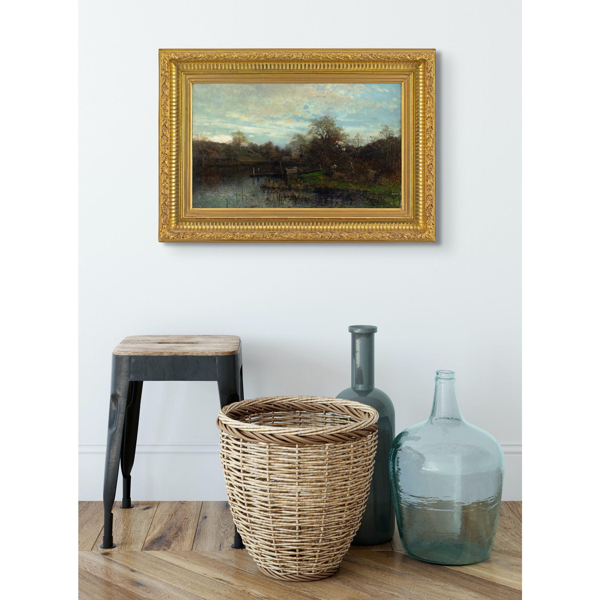 Victor Forssell, Paysage fluvial avec cottages, peinture à l'huile  en vente 2